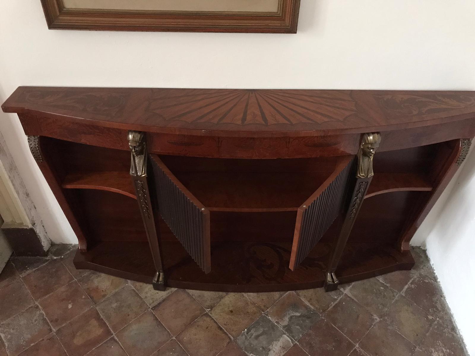 Veneer Mid Century Console Table Return from Egypt Style For Sale