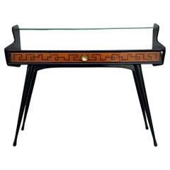 Mid-Century Console Table with High Glass Shelves