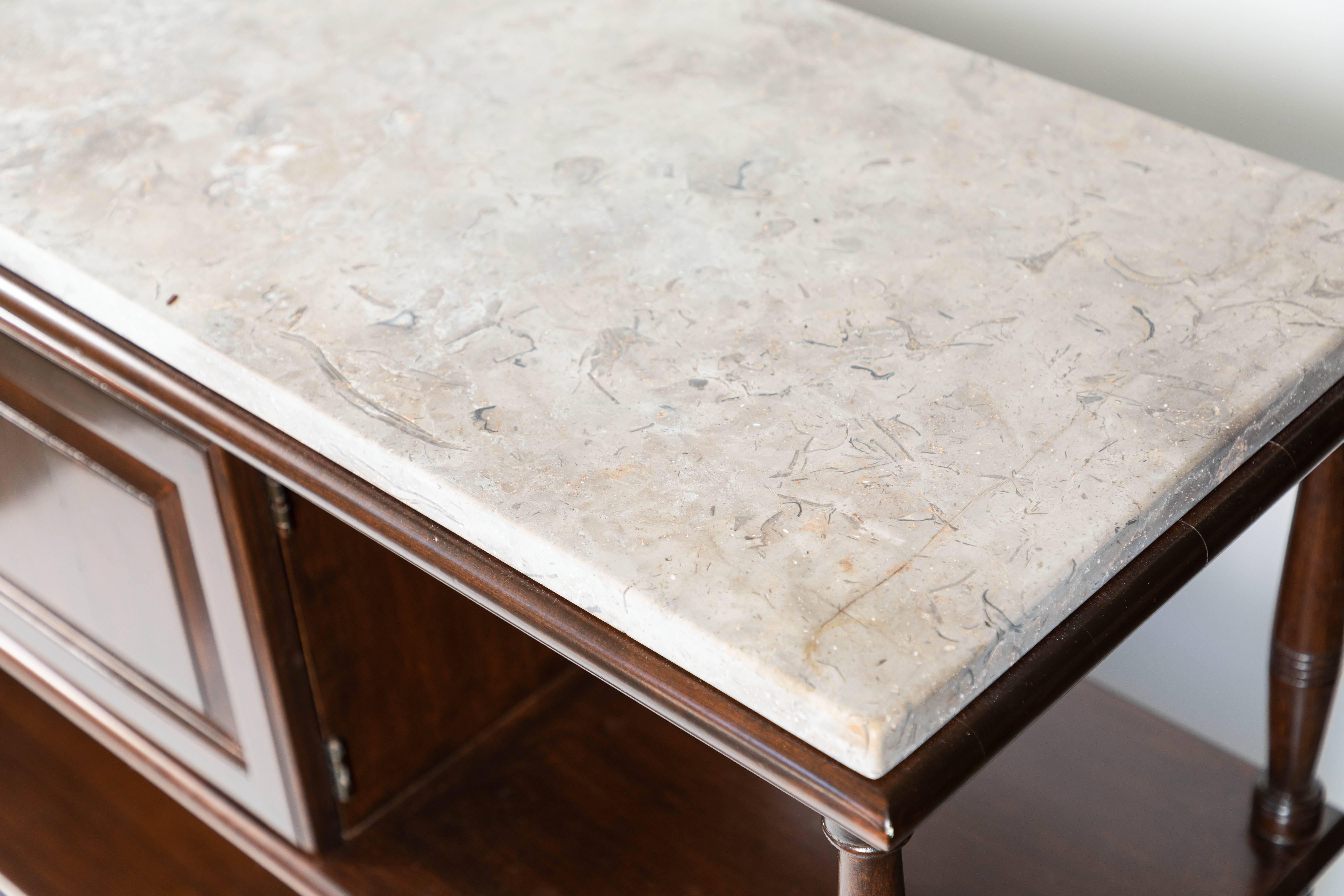 20th Century Mid Century Console with New Limestone Top