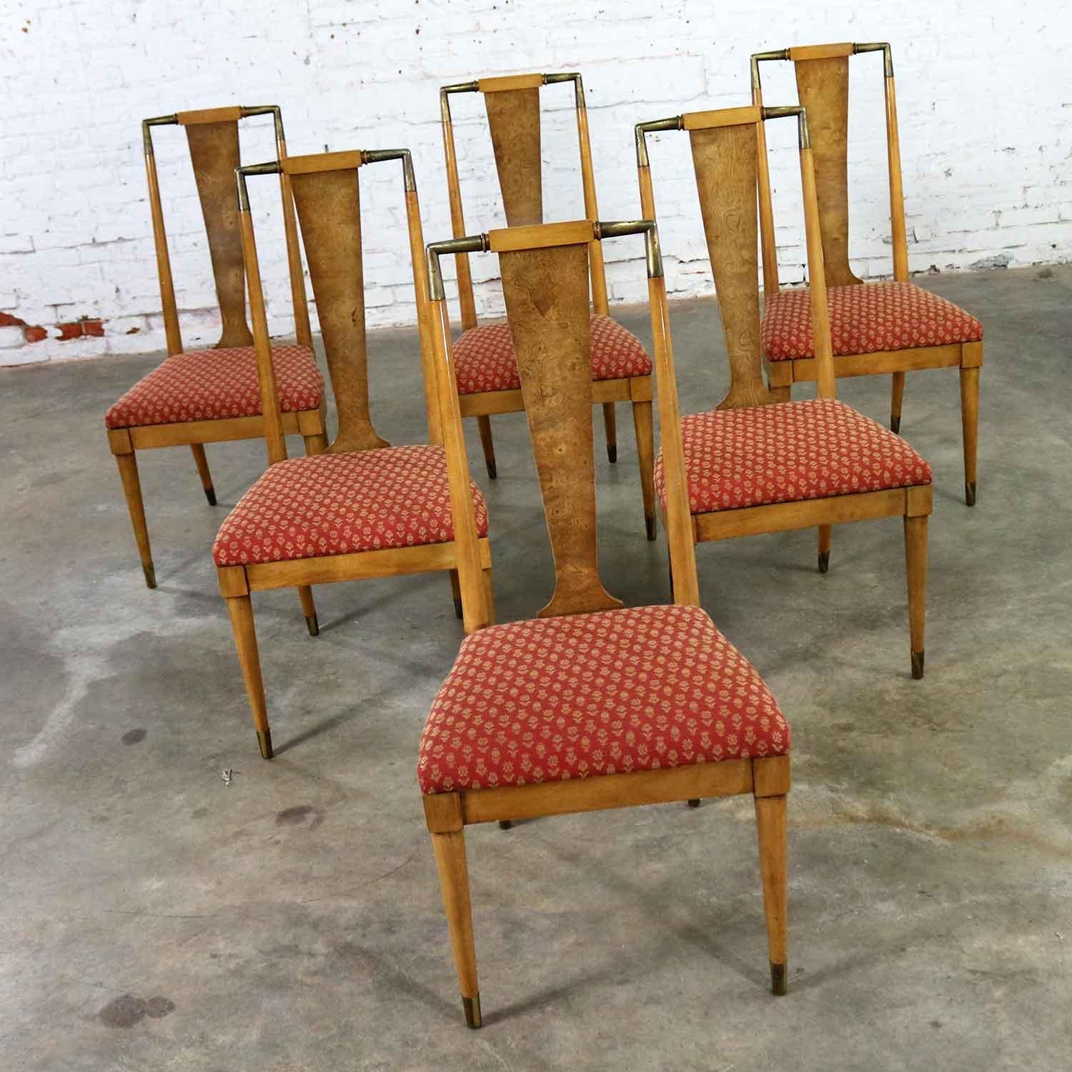 Hübsches Set von sechs Esszimmerstühlen aus der Mitte des Jahrhunderts aus der Contempora-Linie von J. L. Metz Furniture, entworfen von William J. Clingman. Sie sind nicht gekennzeichnet, aber gut dokumentiert und in fabelhaftem Vintage-Zustand, ca.