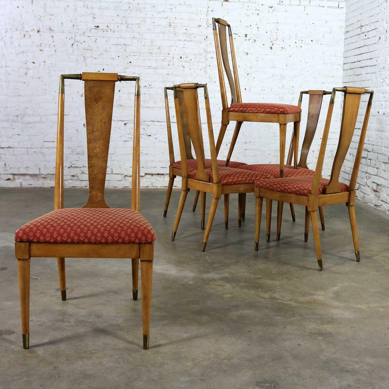 Hollywood Regency Midcentury Contempora Dining Chairs by William Clingman for J. L. Metz Set of 6 For Sale