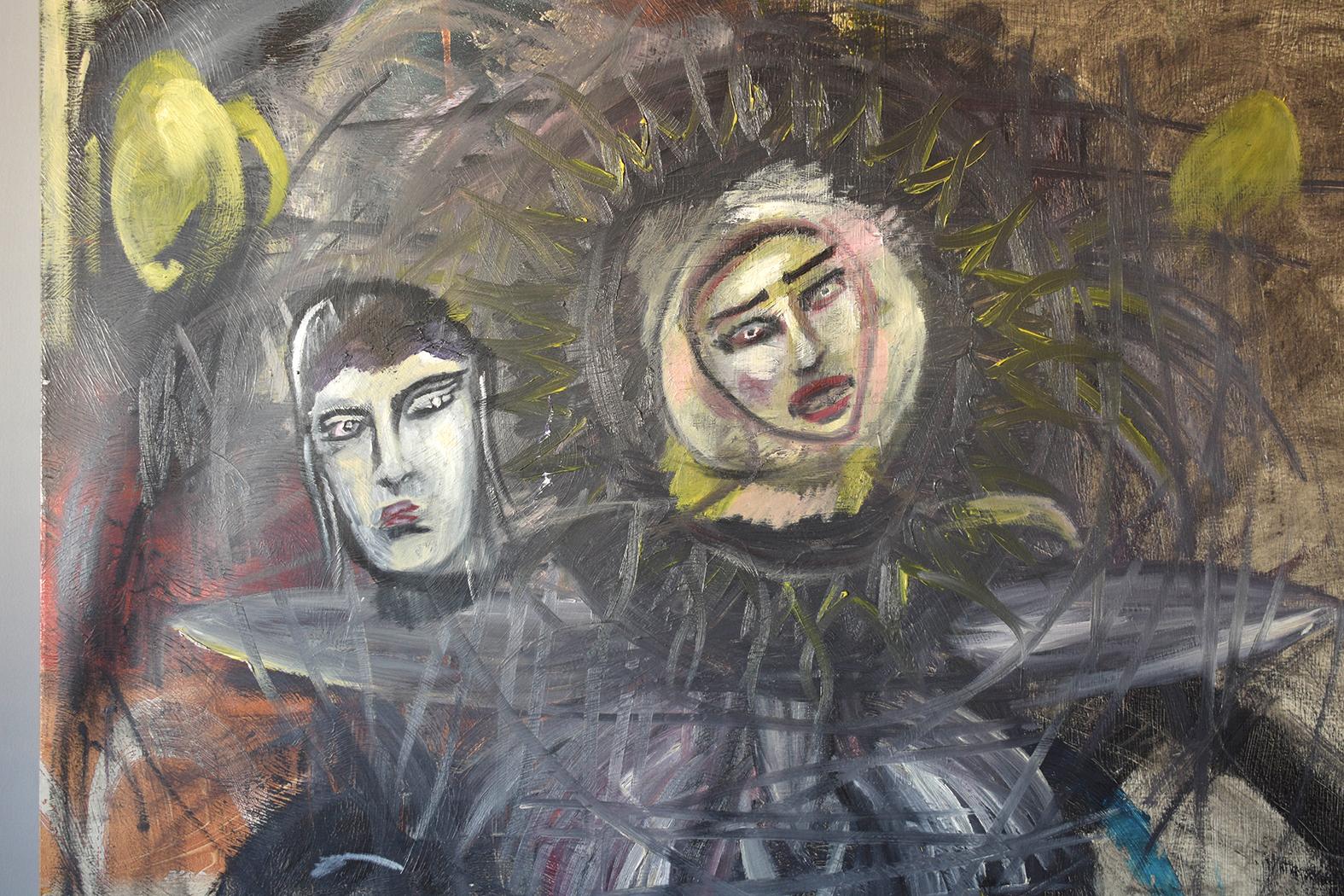 Peinture expressionniste abstraite unique à deux têtes de cheval Bon état - En vente à Los Angeles, CA