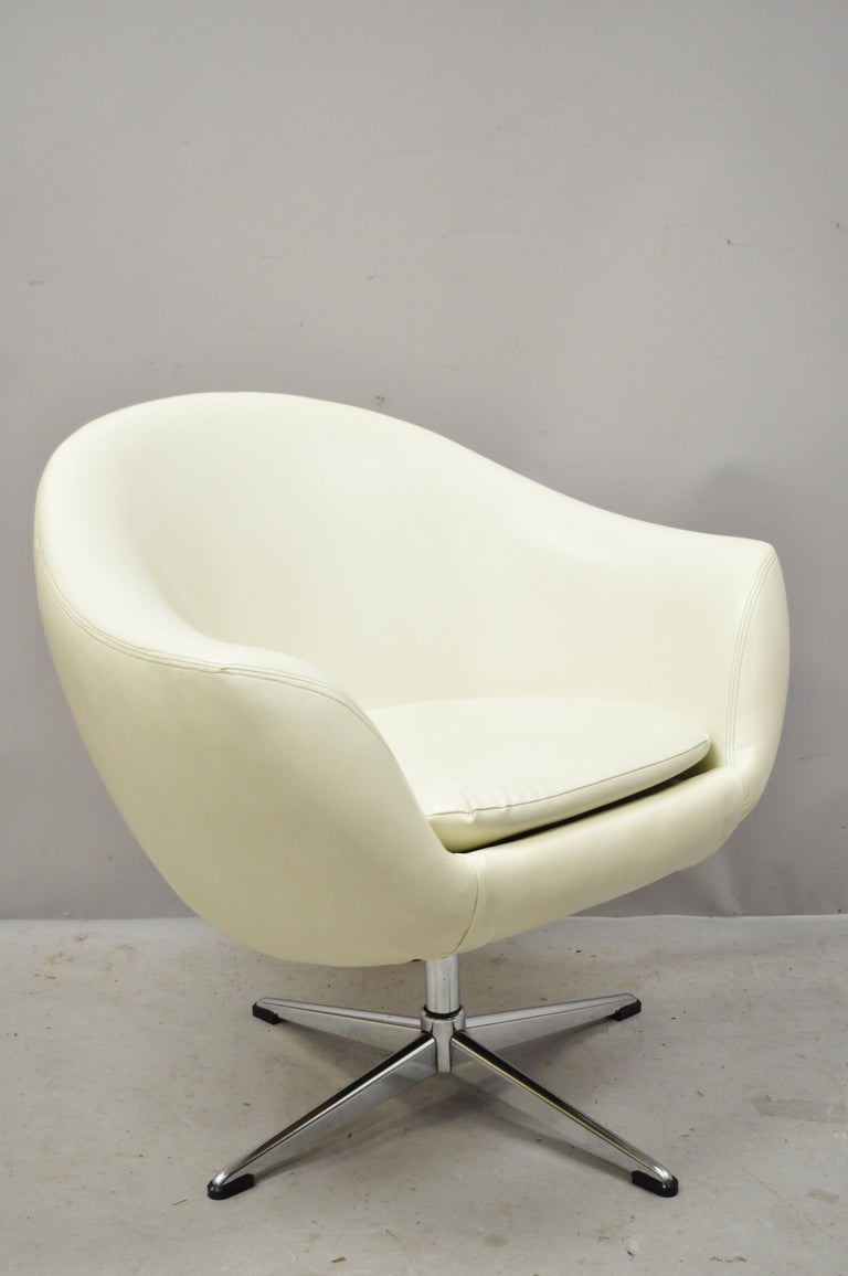 Midcentury Contemporary Shells Inc Overman White Vinyl Swivel Lounge