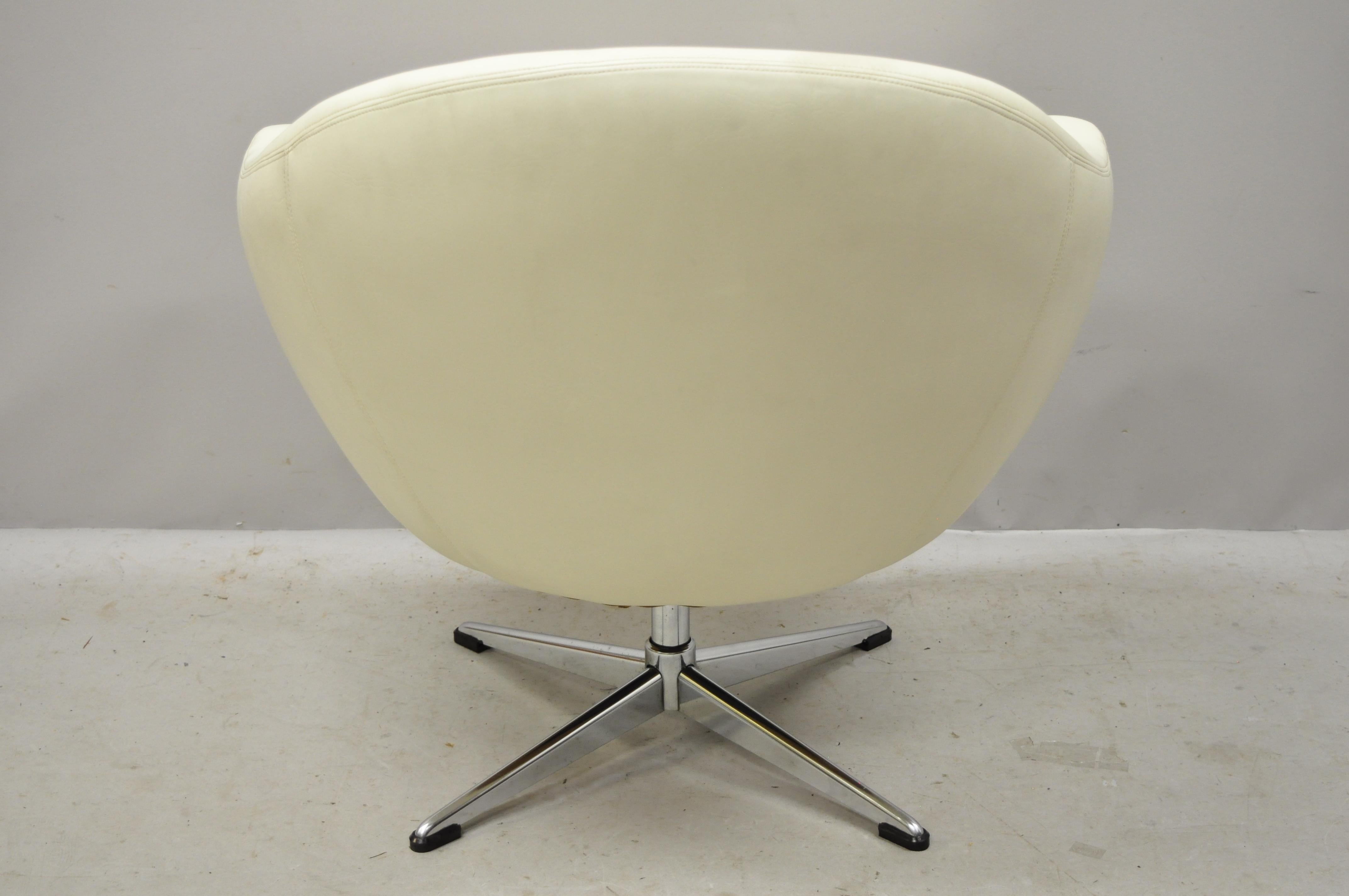 Mid-Century Modern Midcentury Contemporary Shells Inc Overman White Vinyl Swivel Lounge Pod Chair