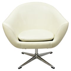 Vintage Midcentury Contemporary Shells Inc Overman White Vinyl Swivel Lounge Pod Chair