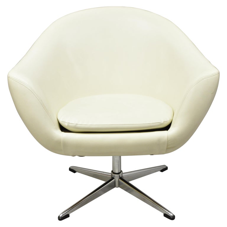 Midcentury Contemporary Shells Inc Overman White Vinyl Swivel Lounge