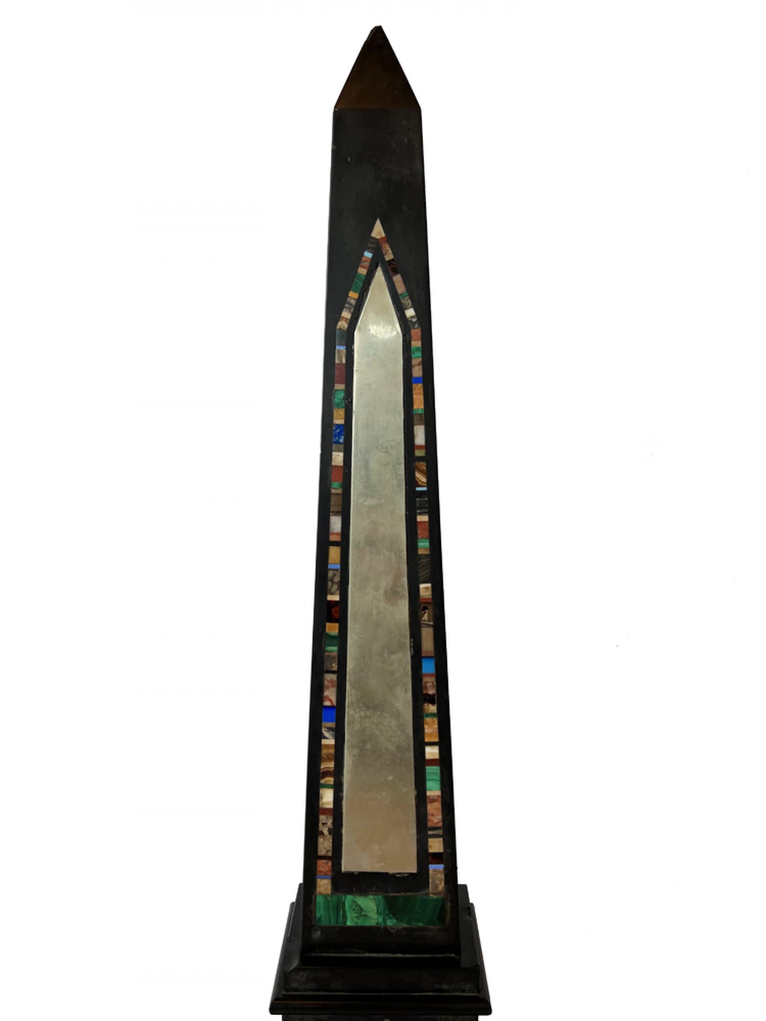 Mid-Century Modern Mid-Century Continental Large Marmo Negro and Specimen Marble Grand Tour Obelisk For Sale