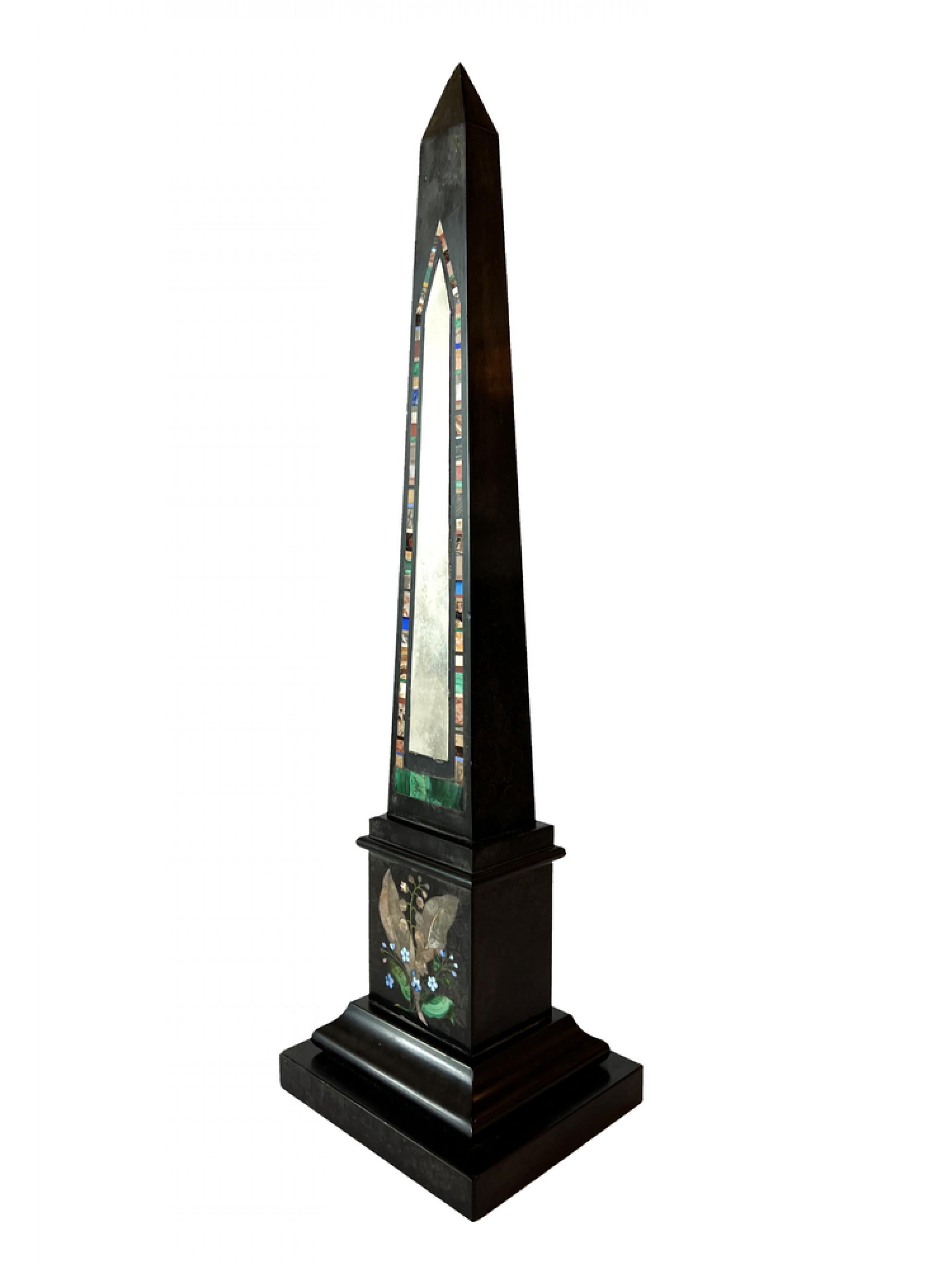 Unknown Mid-Century Continental Large Marmo Negro and Specimen Marble Grand Tour Obelisk For Sale