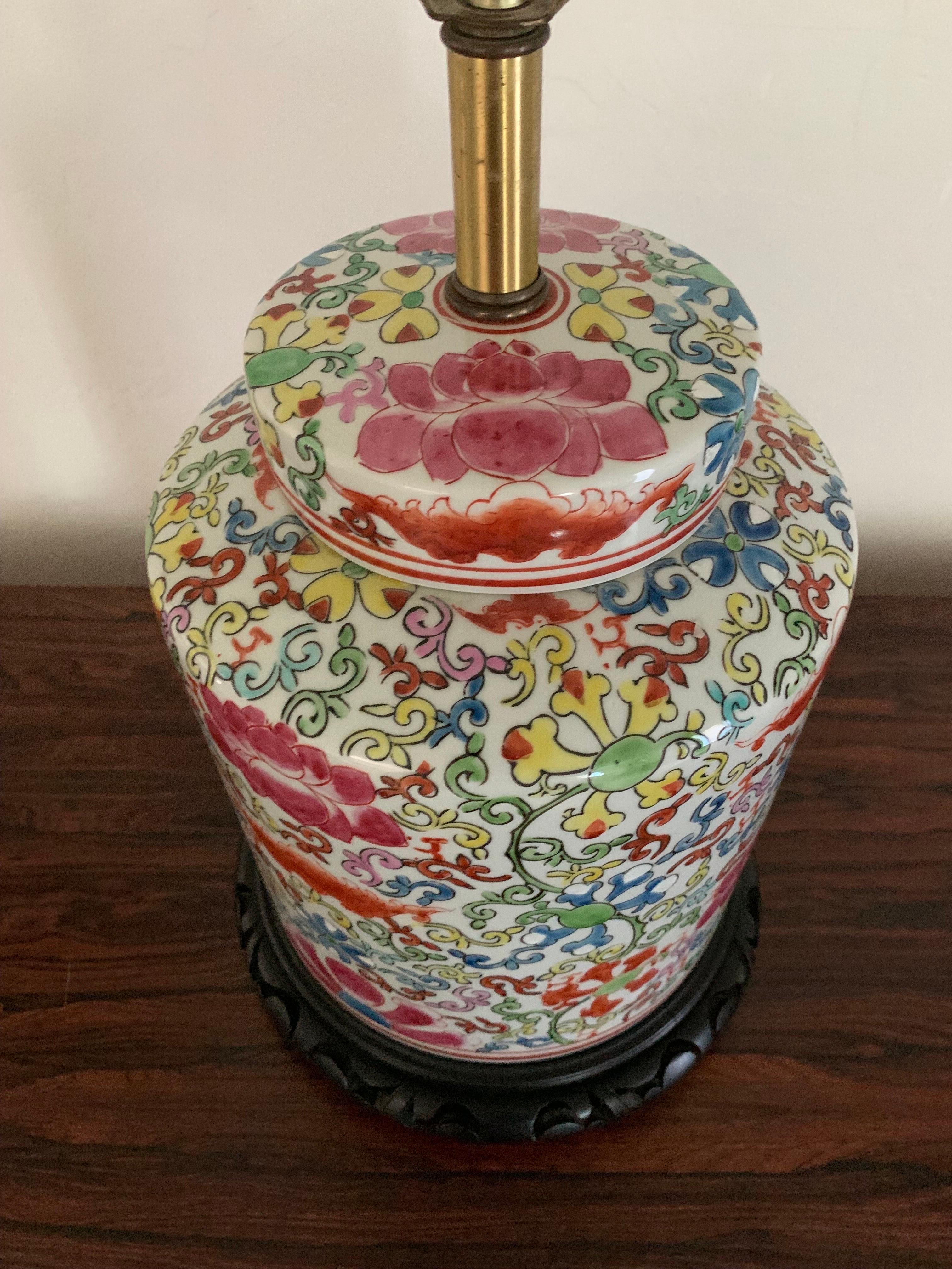 Chinese Export Mid Century Converted Chinese Ginger Jar Lamp For Sale