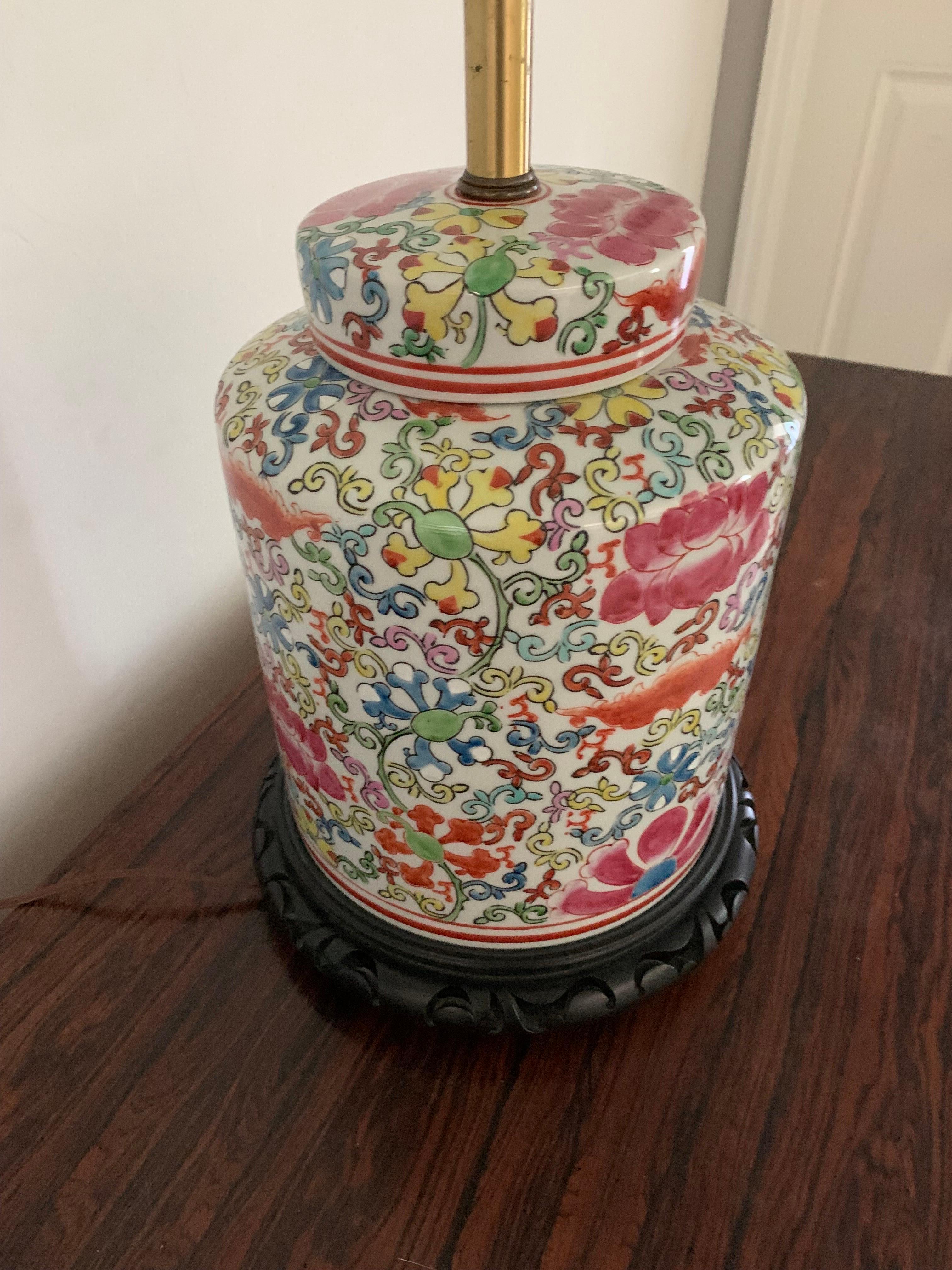 Mid Century Converted Chinese Ginger Jar Lamp In Good Condition For Sale In Boynton Beach, FL