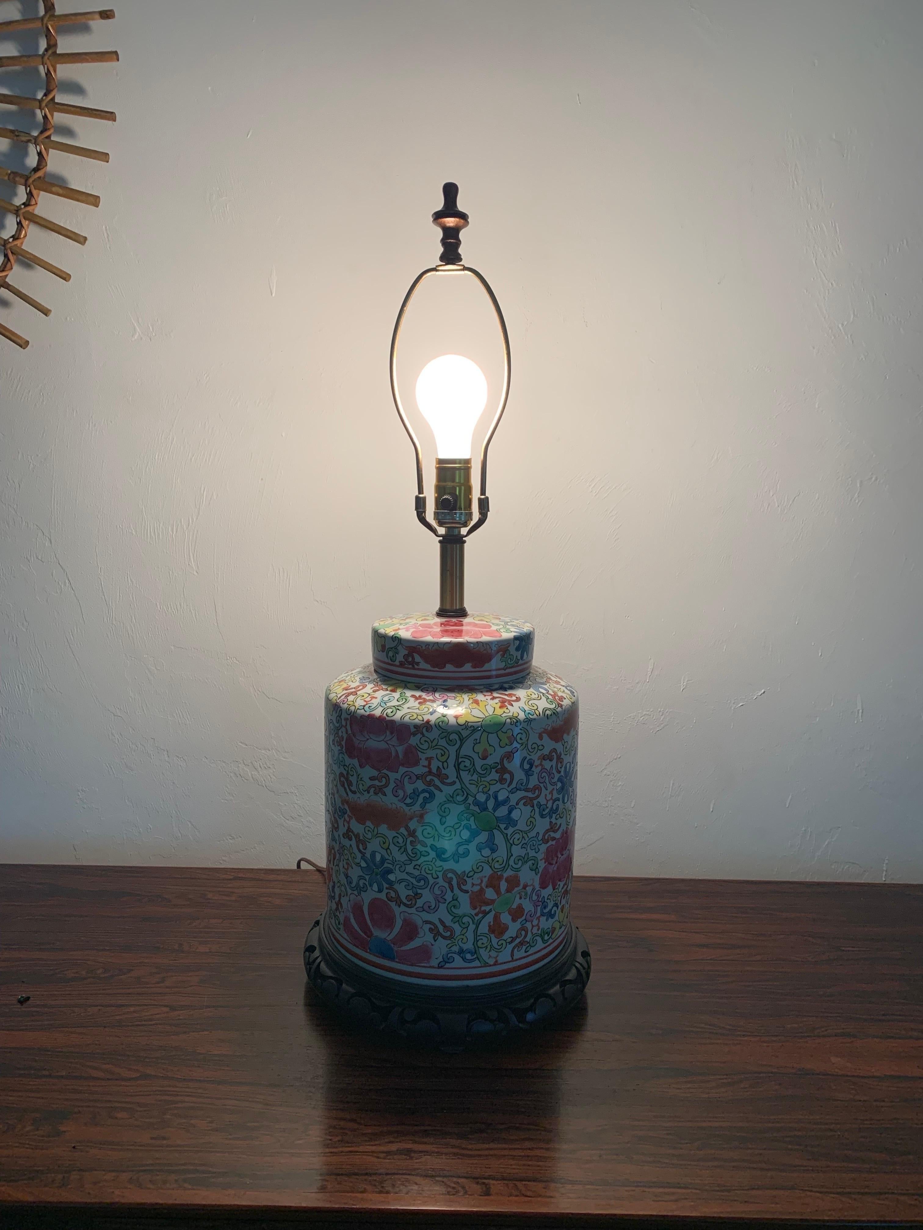 20th Century Mid Century Converted Chinese Ginger Jar Lamp For Sale