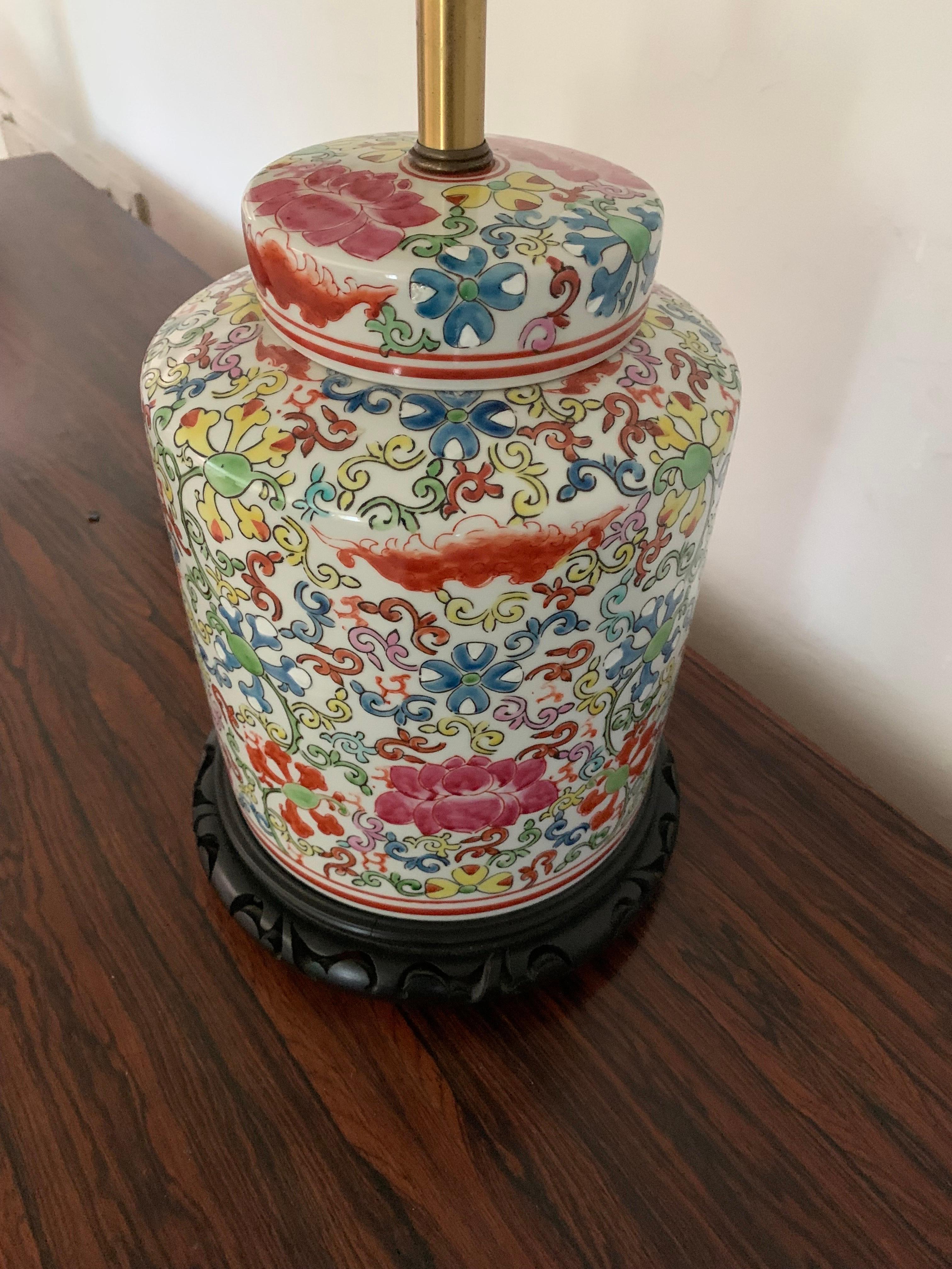Ceramic Mid Century Converted Chinese Ginger Jar Lamp For Sale