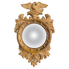 Mid Century Convex Bullseye Federal Style Gilt Eagle Wall Mirror