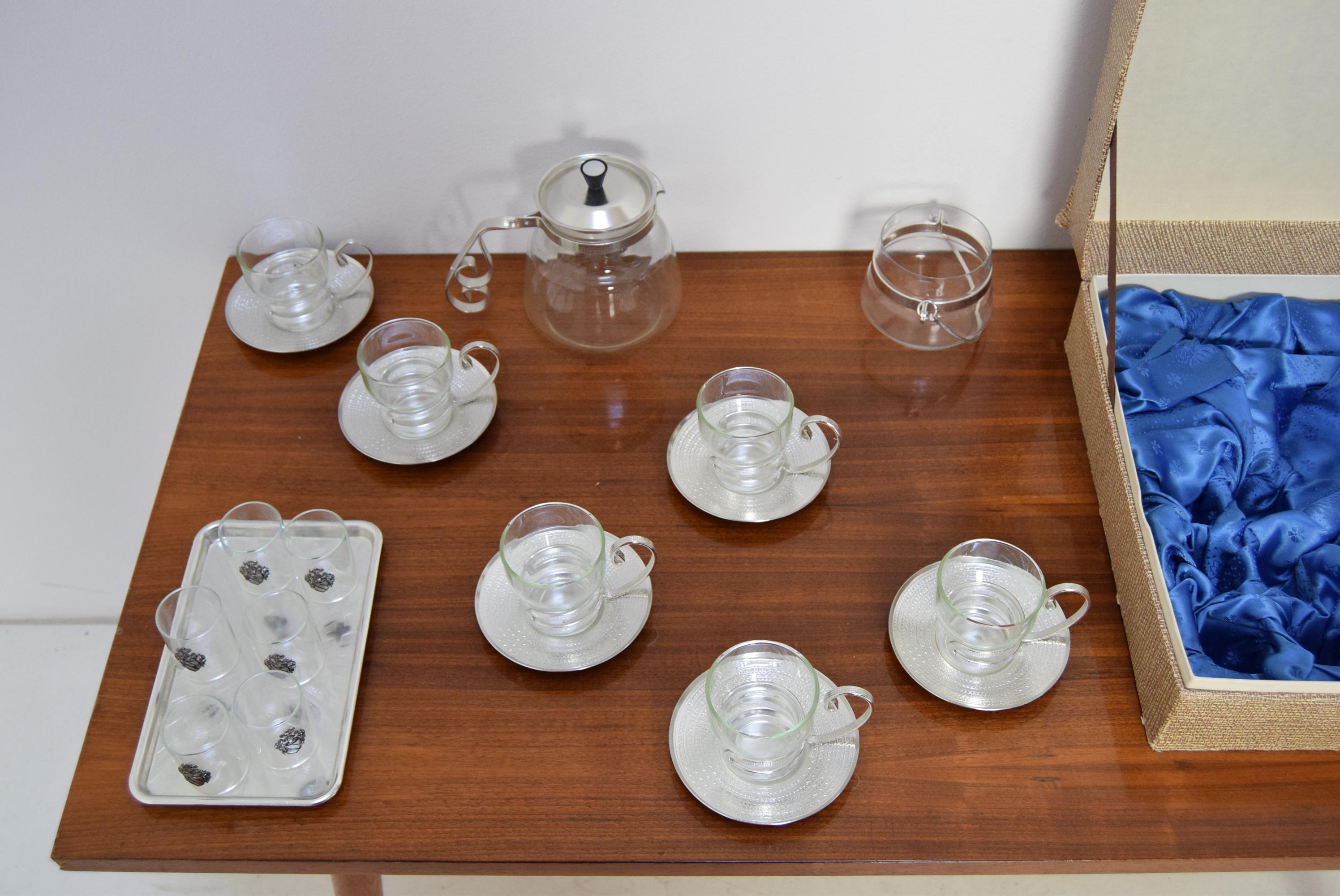 Metal Mid-Century Cooking Glass Set, Czechoslovakia, 1960’s For Sale