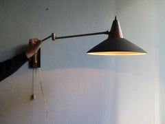 Midcentury Copper and Black Adjustable Wall Lamp