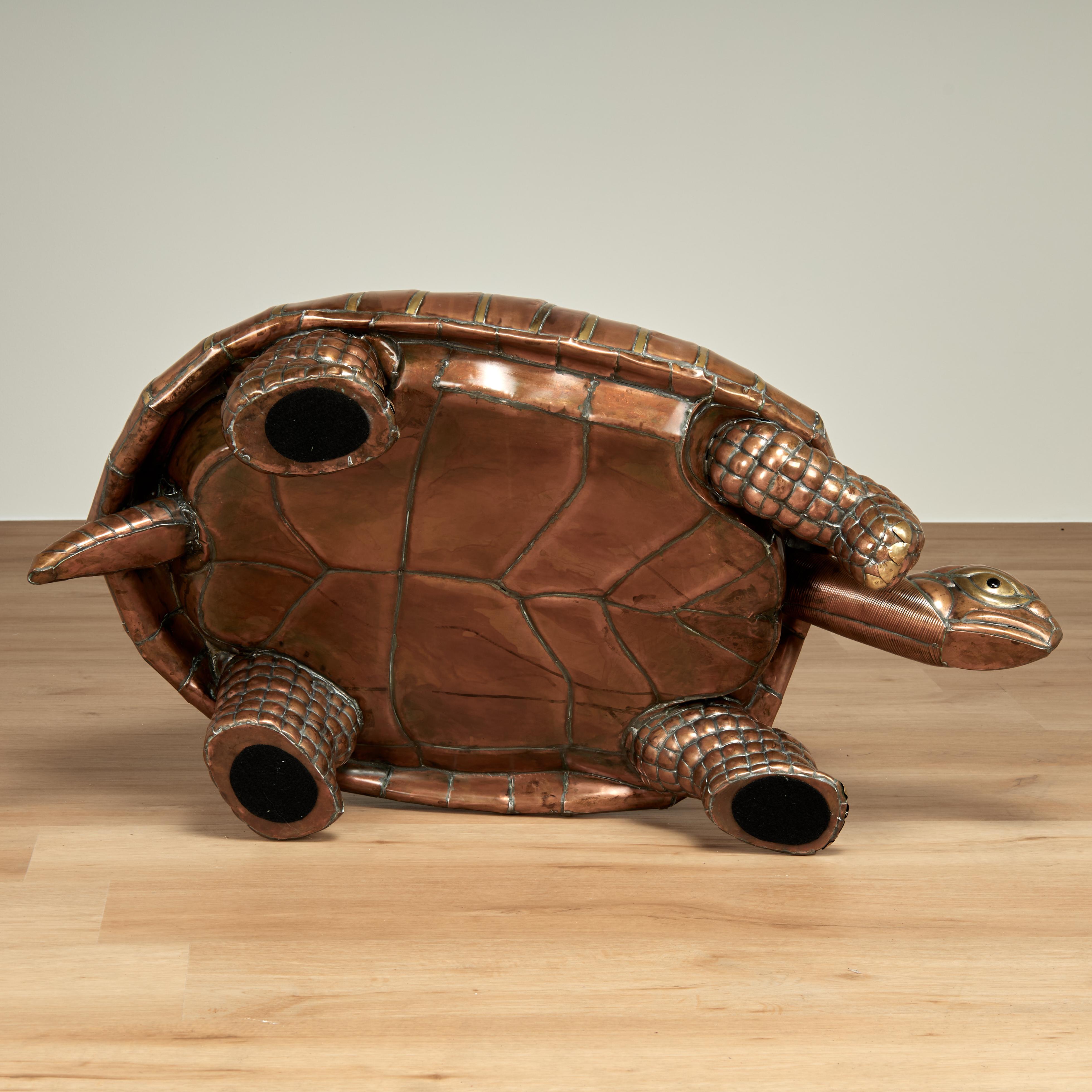 Ottone Mid Century Copper and Brass Tortoise Sculpture in vendita