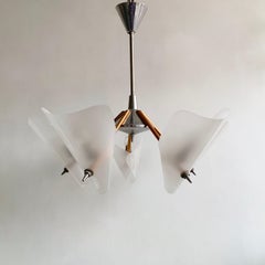Midcentury Copper and Chrome Uplighter Chandelier with Plastic Frosted Shades