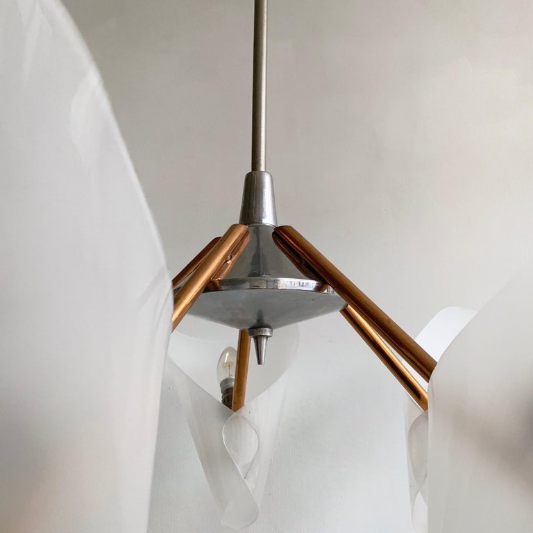 Midcentury Copper and Chrome Uplighter Chandelier with Plastic Frosted