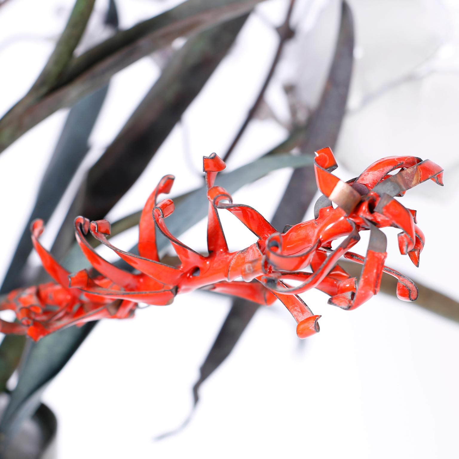 20th Century Midcentury Copper and Enamel Floral Chandelier For Sale