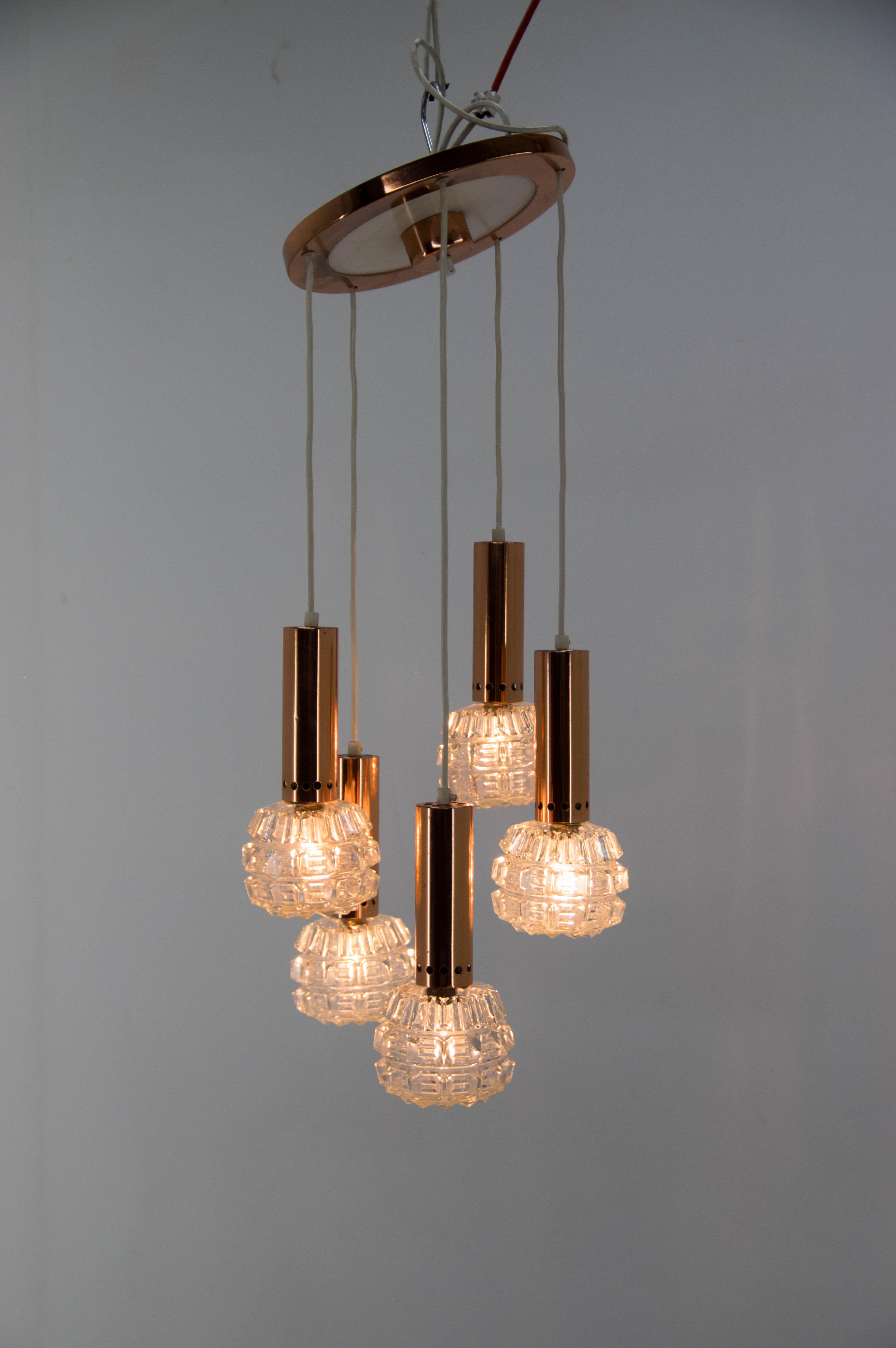 Mid-Century Modern Mid-Century Copper and Glass Chandelier, 1970s For Sale
