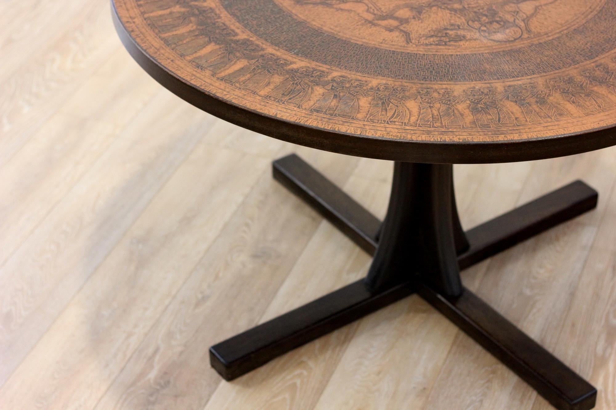 Mid Century Copper and Solid Mahogany Egyptian Dining Table.[Danske Mobler] 1
