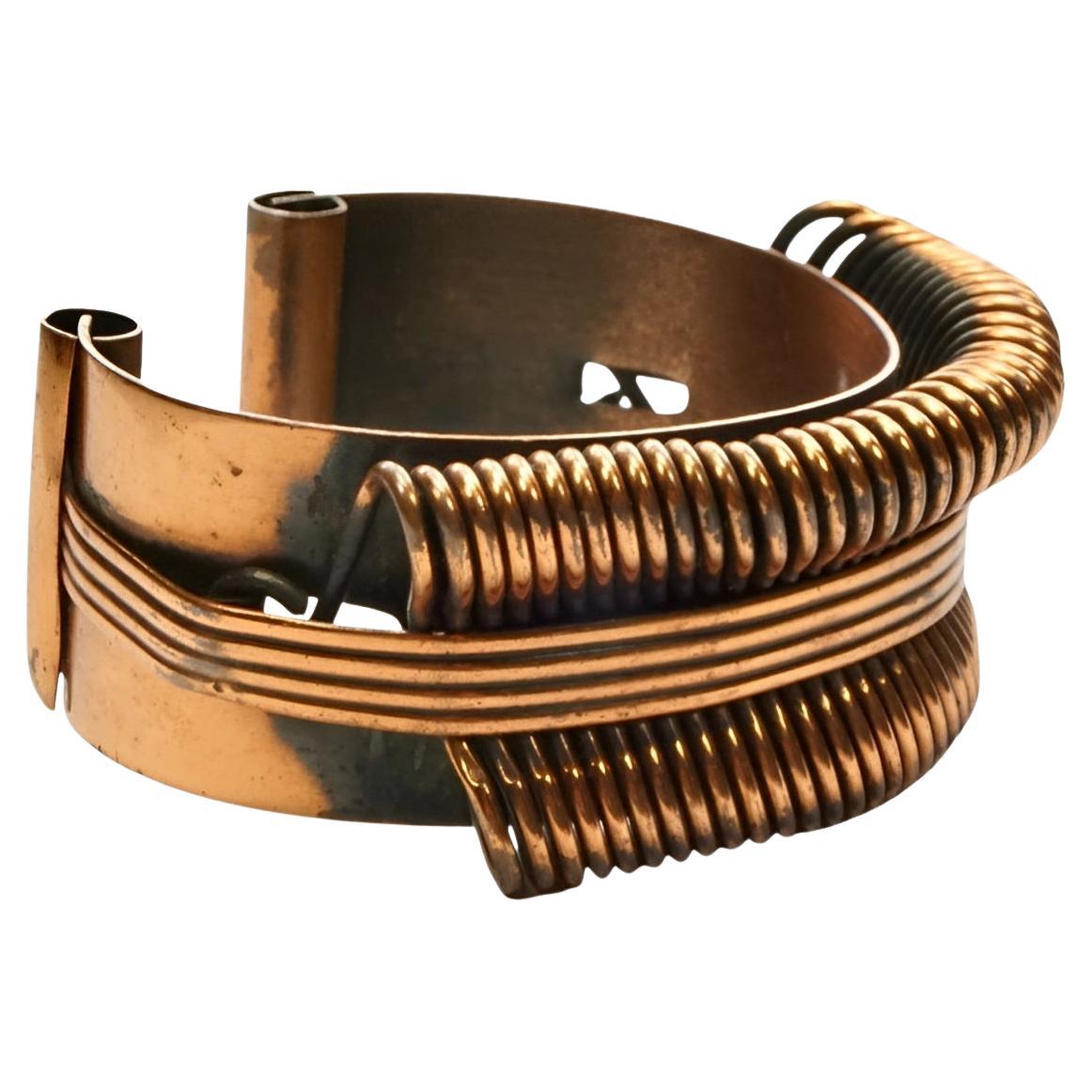 Mid Century Copper Anodized Bangle with a Wire Design For Sale
