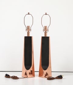 Mid Century Copper, Bronzed Modernist Lamps