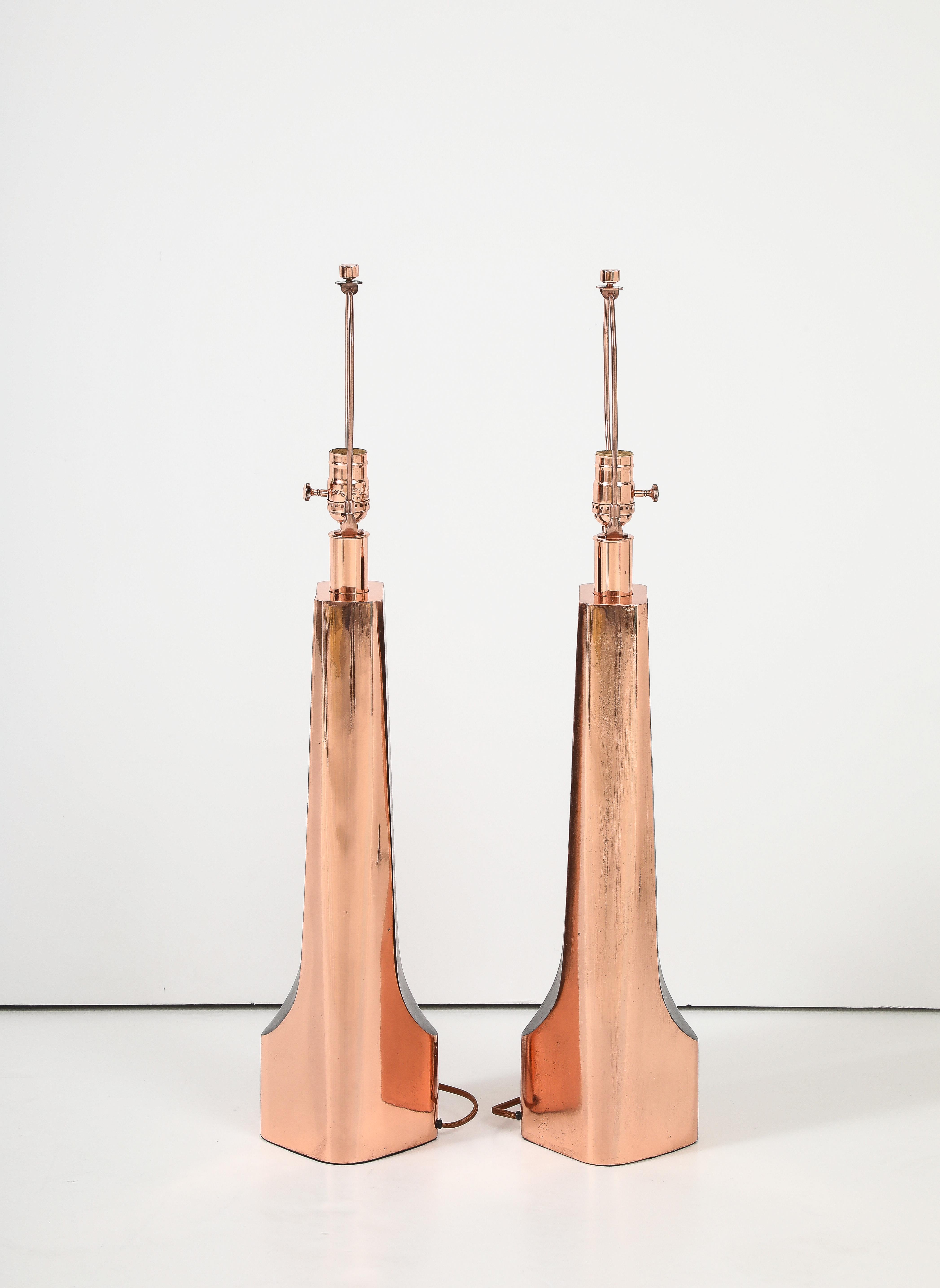Mid Century Copper, Bronzed Modernist Lamps For Sale 1