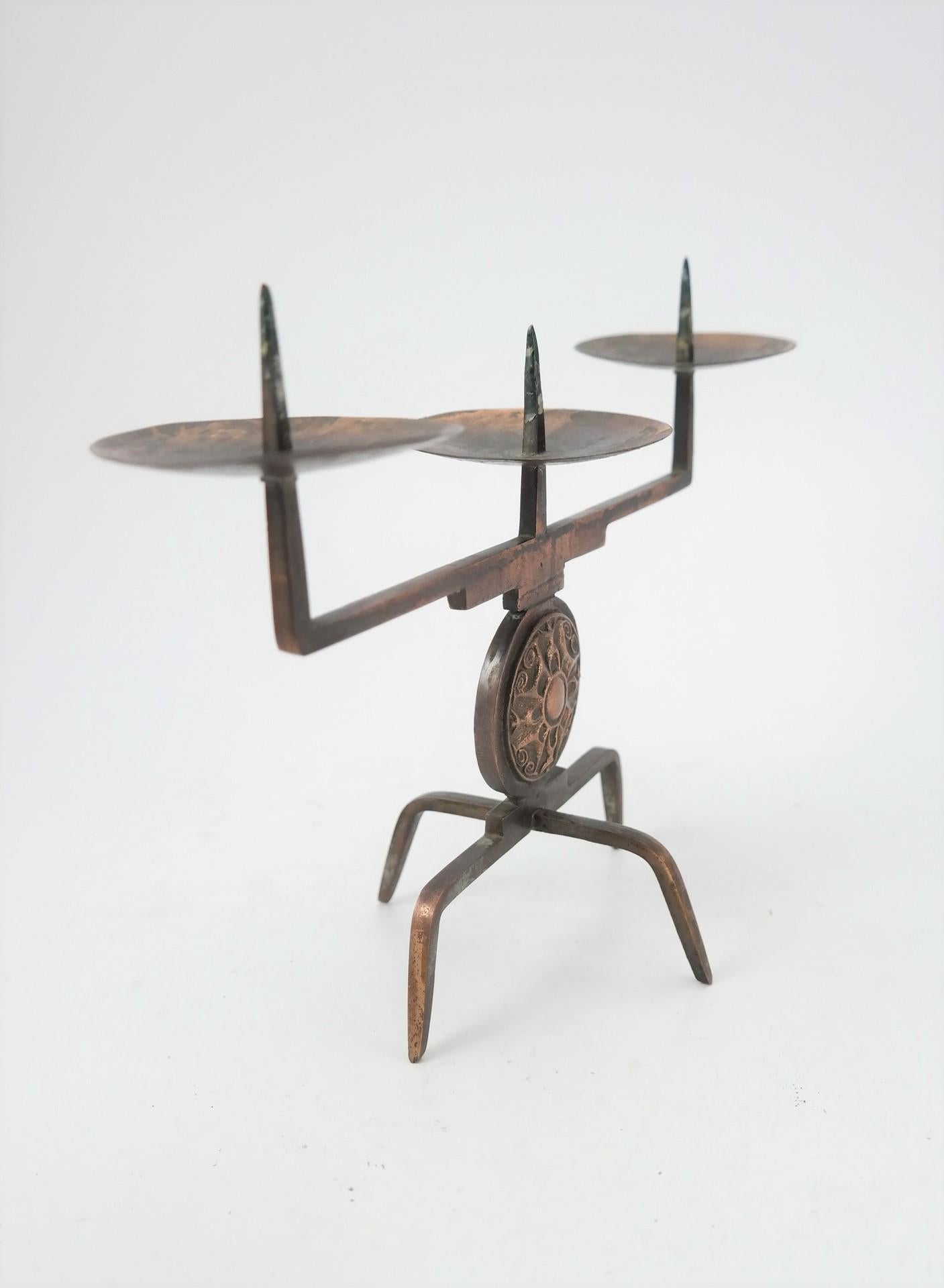 Midcentury Copper Candleholder by Gyula Szabo, 1970s In Fair Condition For Sale In Budapest, HU