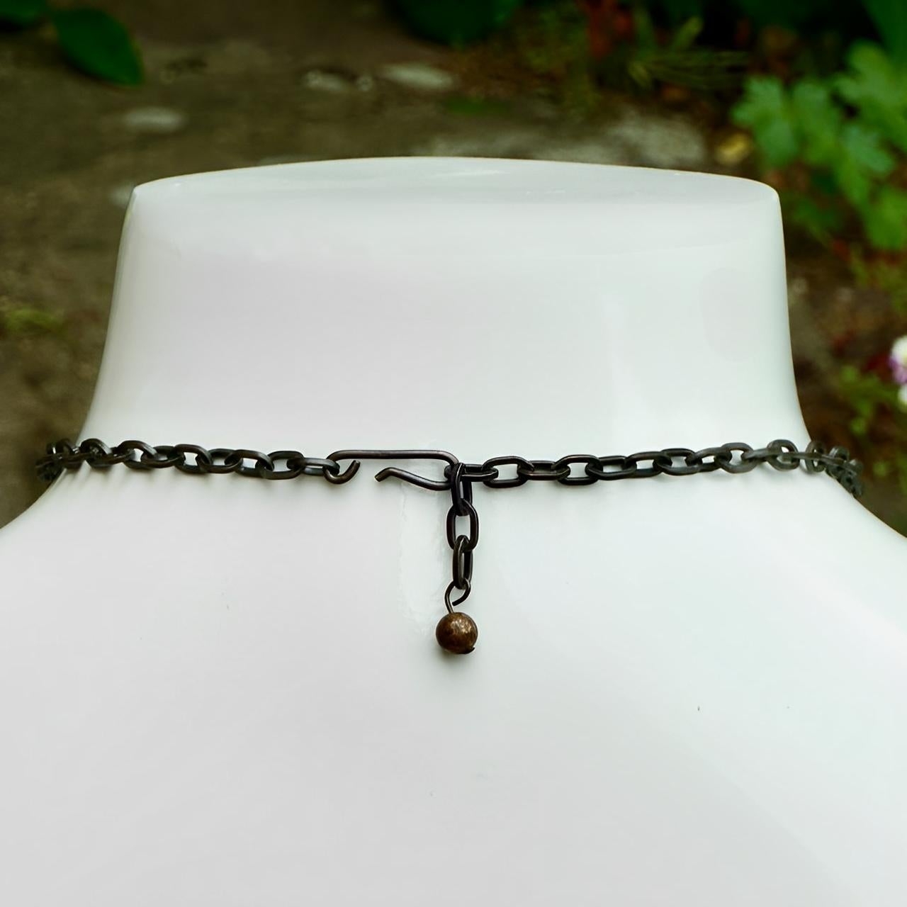 Women's or Men's Mid Century Copper Comedy and Tragedy Link Chain Necklace and Earring Set For Sale