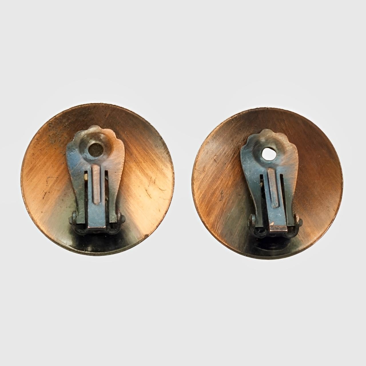 Mid Century Copper Comedy and Tragedy Link Chain Necklace and Earring Set For Sale 5