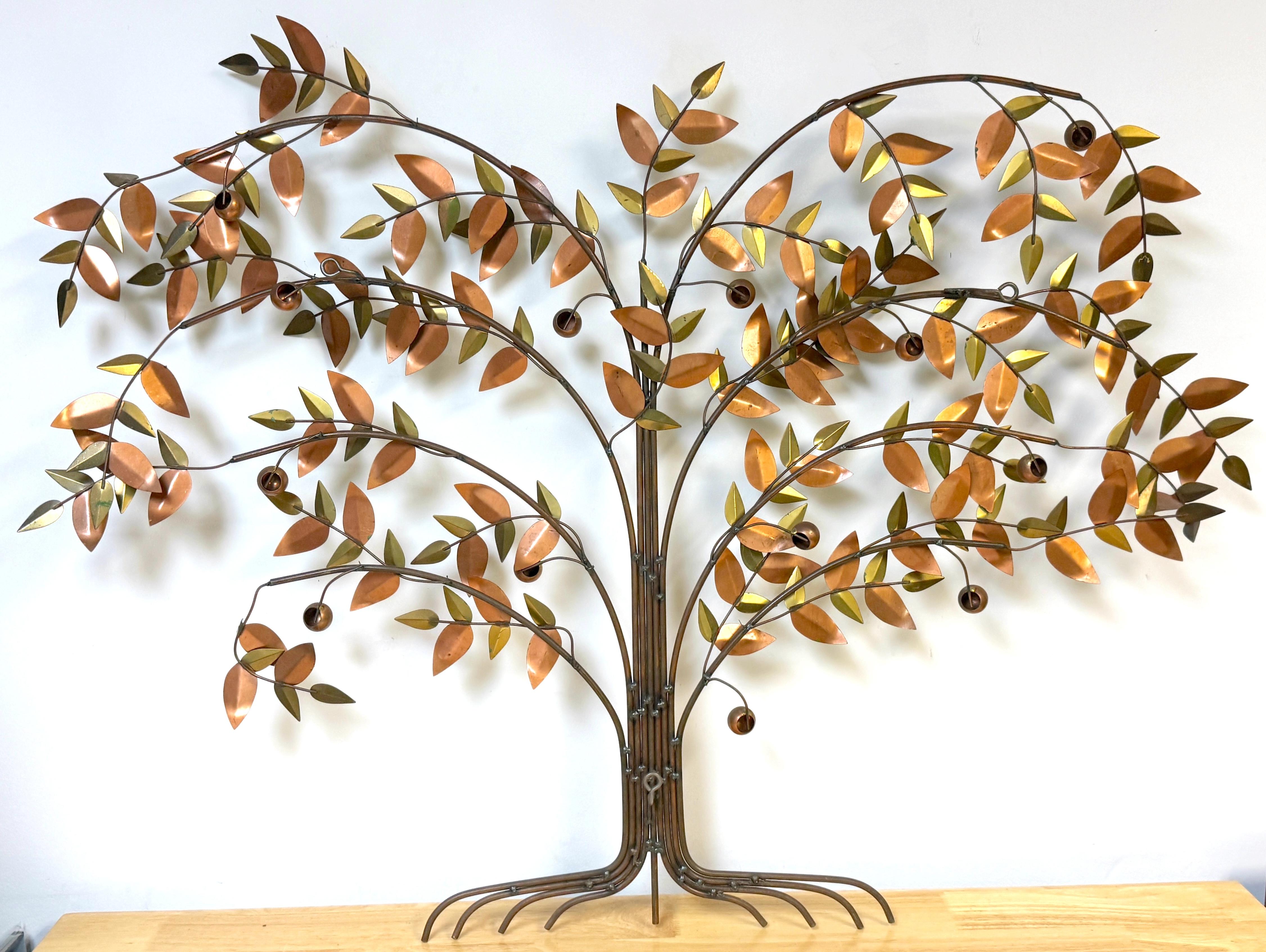 Mid-Century Copper & Enameled 'Tree of Life'  Wall Sculpture by Curtis Jere For Sale 4