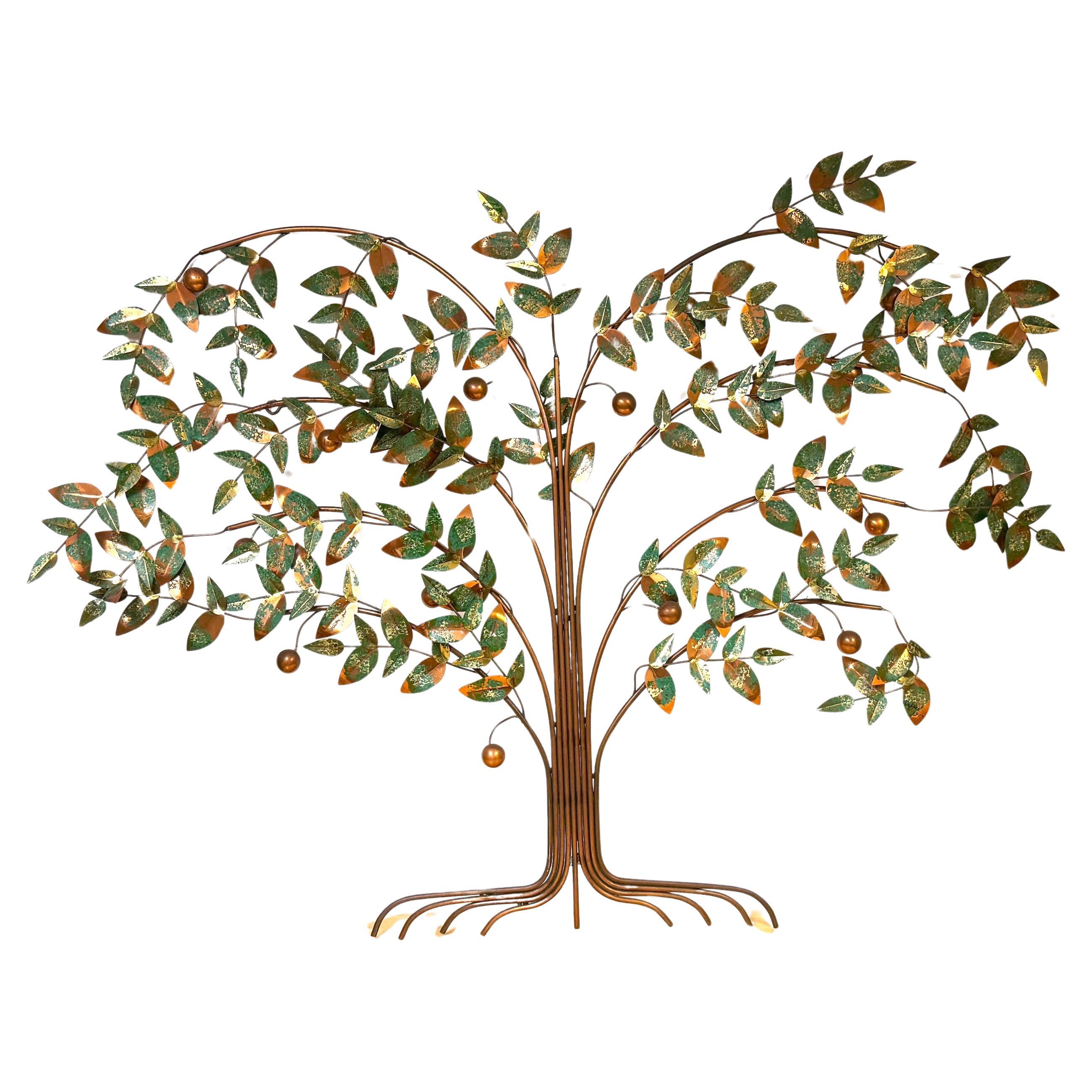 Albero della vita in rame e smalto di metà secolo  Scultura da parete di Curtis Jere