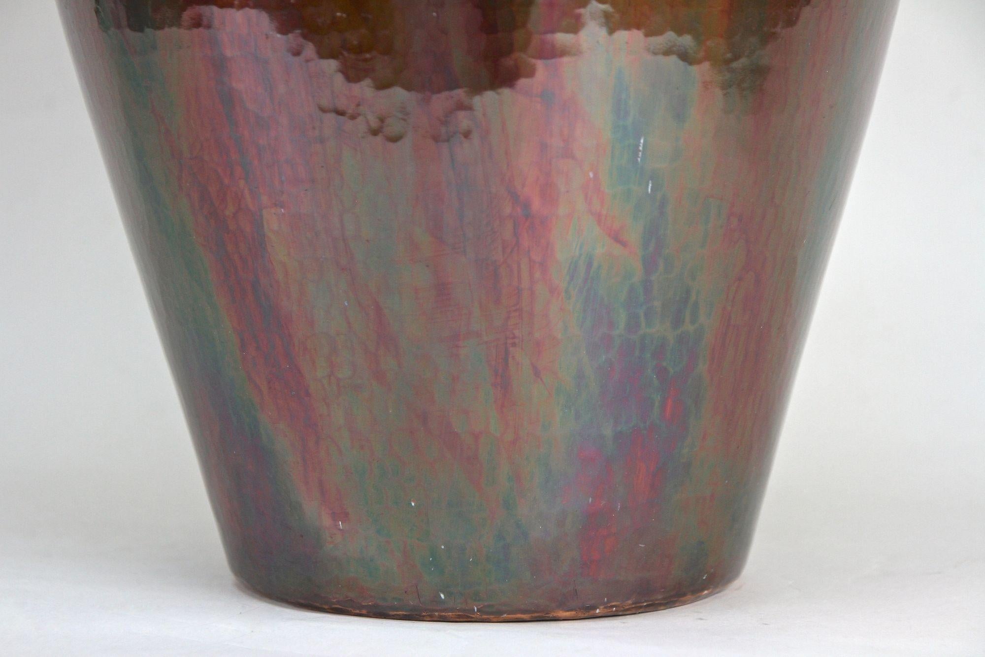 Mid Century Copper Floor Vase Iridescent Glazed - Handforged, AT circa 1970 For Sale 4