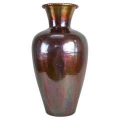 Mid Century Copper Floor Vase Iridescent Glazed - Handforged, AT circa 1970
