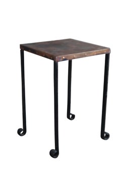 Mesa Auxiliar Moderna de Cobre y Hierro de Mediados de Siglo Soporte para Escultura de Plantas