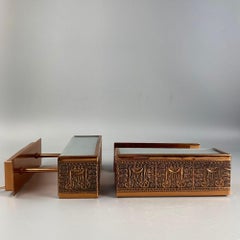 Mid-century copper-milk glass extravagant wall arm pair