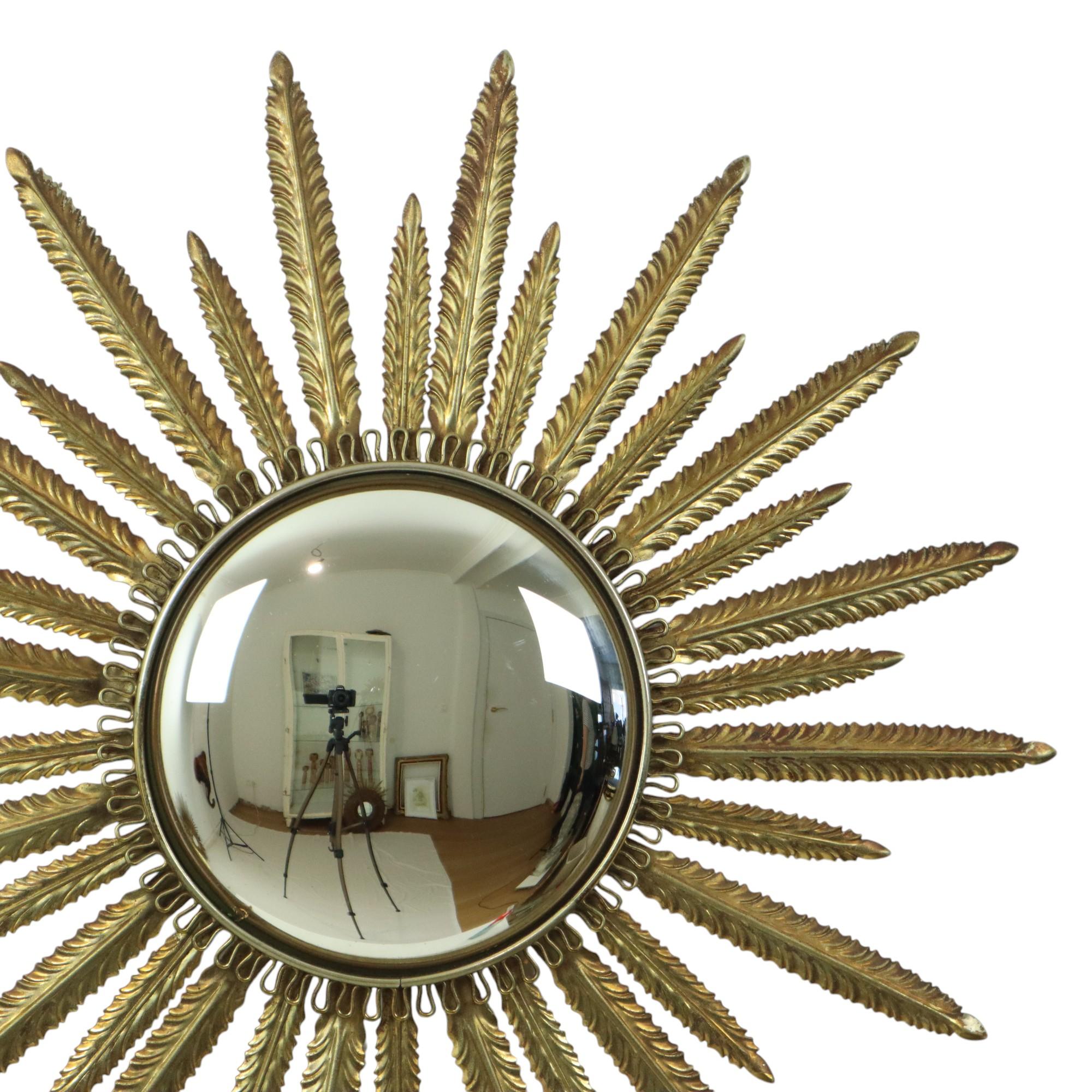 Mid-Century Modern Mid Century Copper Plated Metal Sun Mirror Deknudt Convex 55cm For Sale
