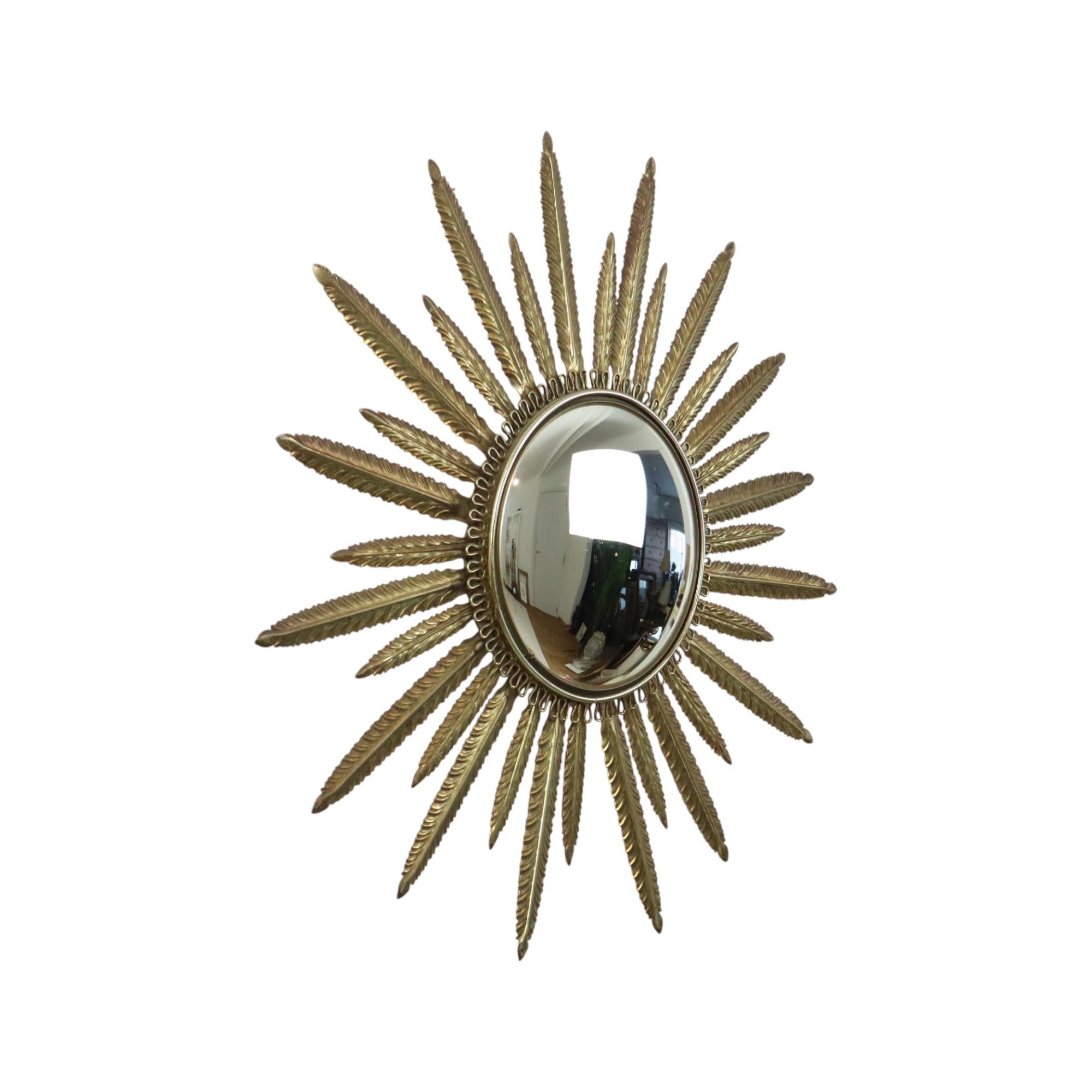 Mid Century Copper Plated Metal Sun Mirror Deknudt Convex 55cm In Good Condition For Sale In Poperinge, BE