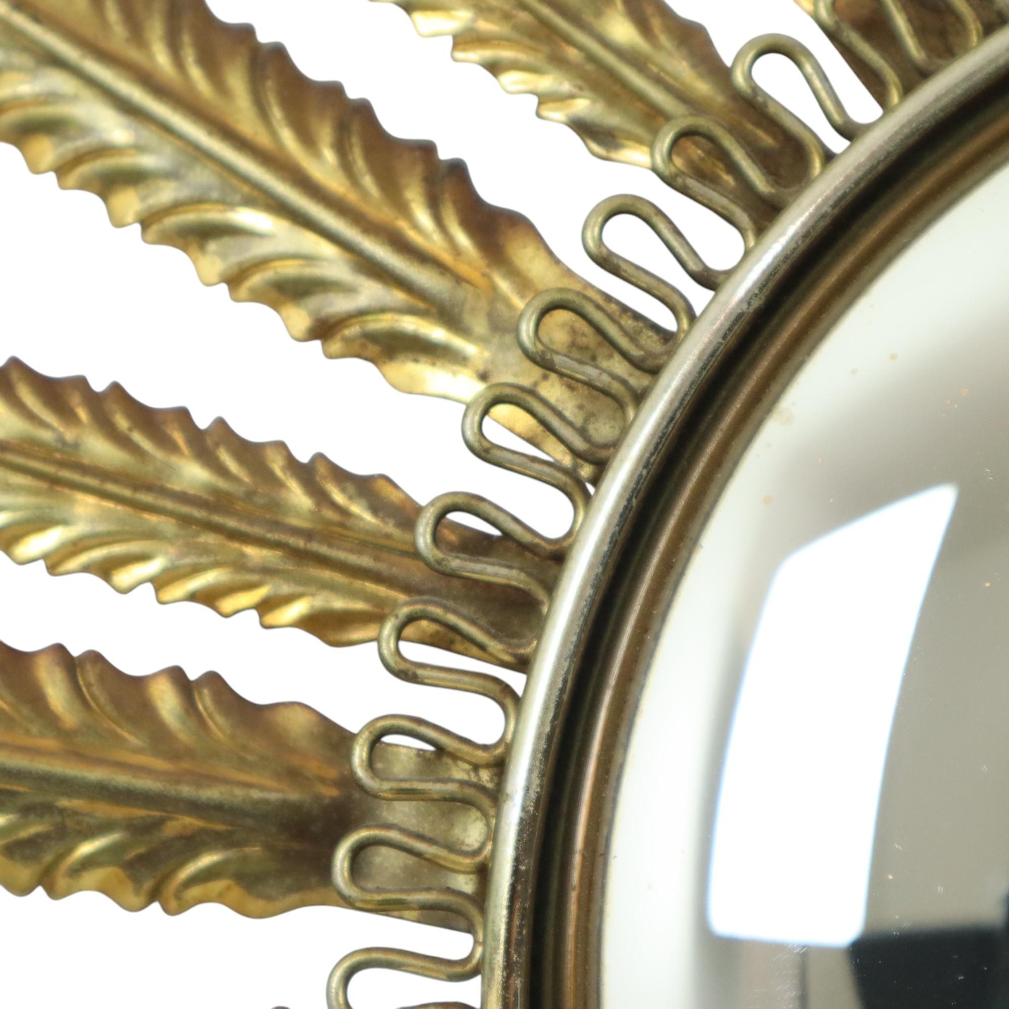 20th Century Mid Century Copper Plated Metal Sun Mirror Deknudt Convex 55cm For Sale