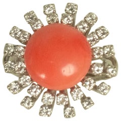 Mid Century Coral and Diamond Starburst Ring