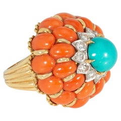 Mid-Century coral and turquoise cocktail ring