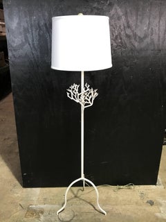 Midcentury Coral Motif Wrought Iron Floor Lamp in White