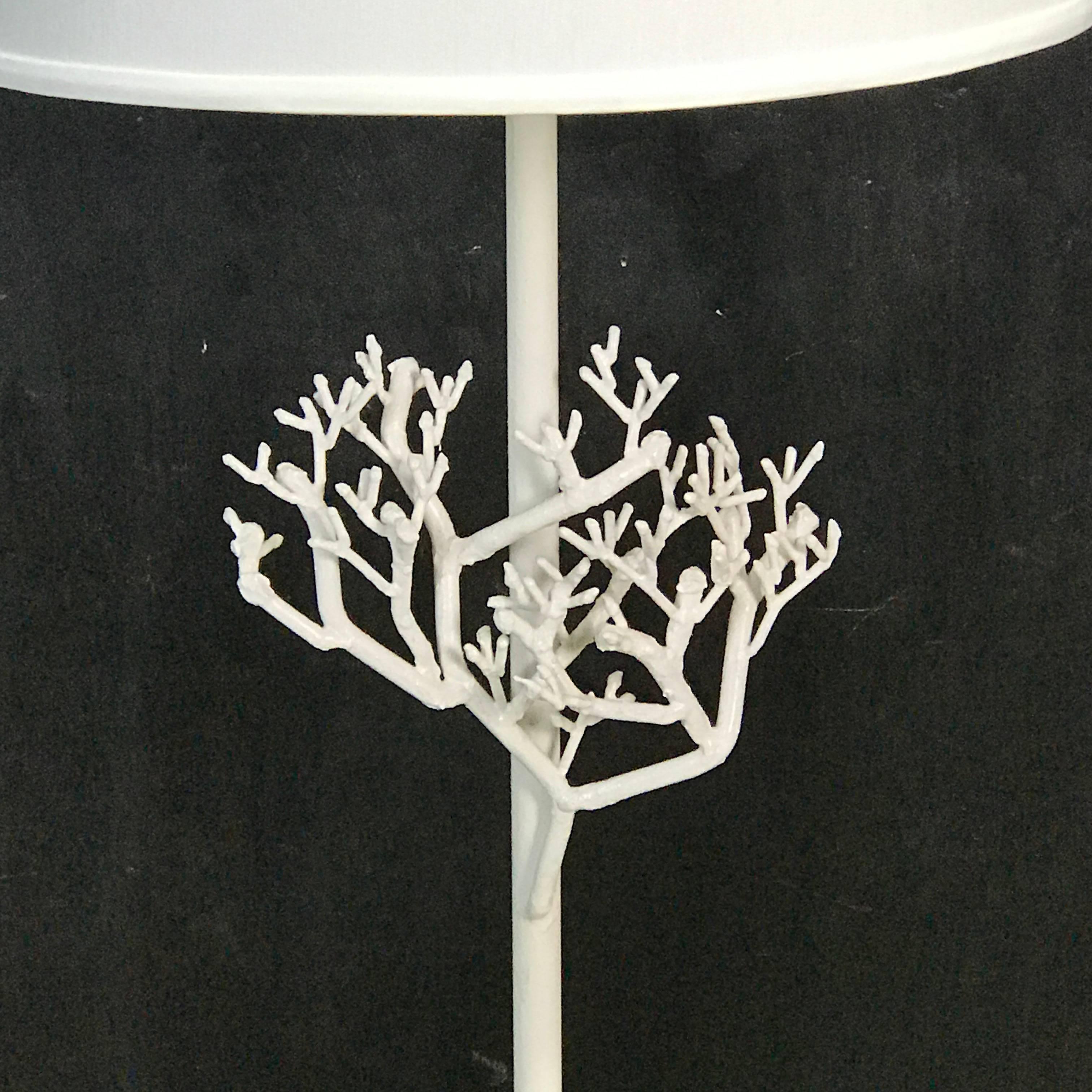 Mid-Century Modern Midcentury Coral Motif Wrought Iron Floor Lamp in White