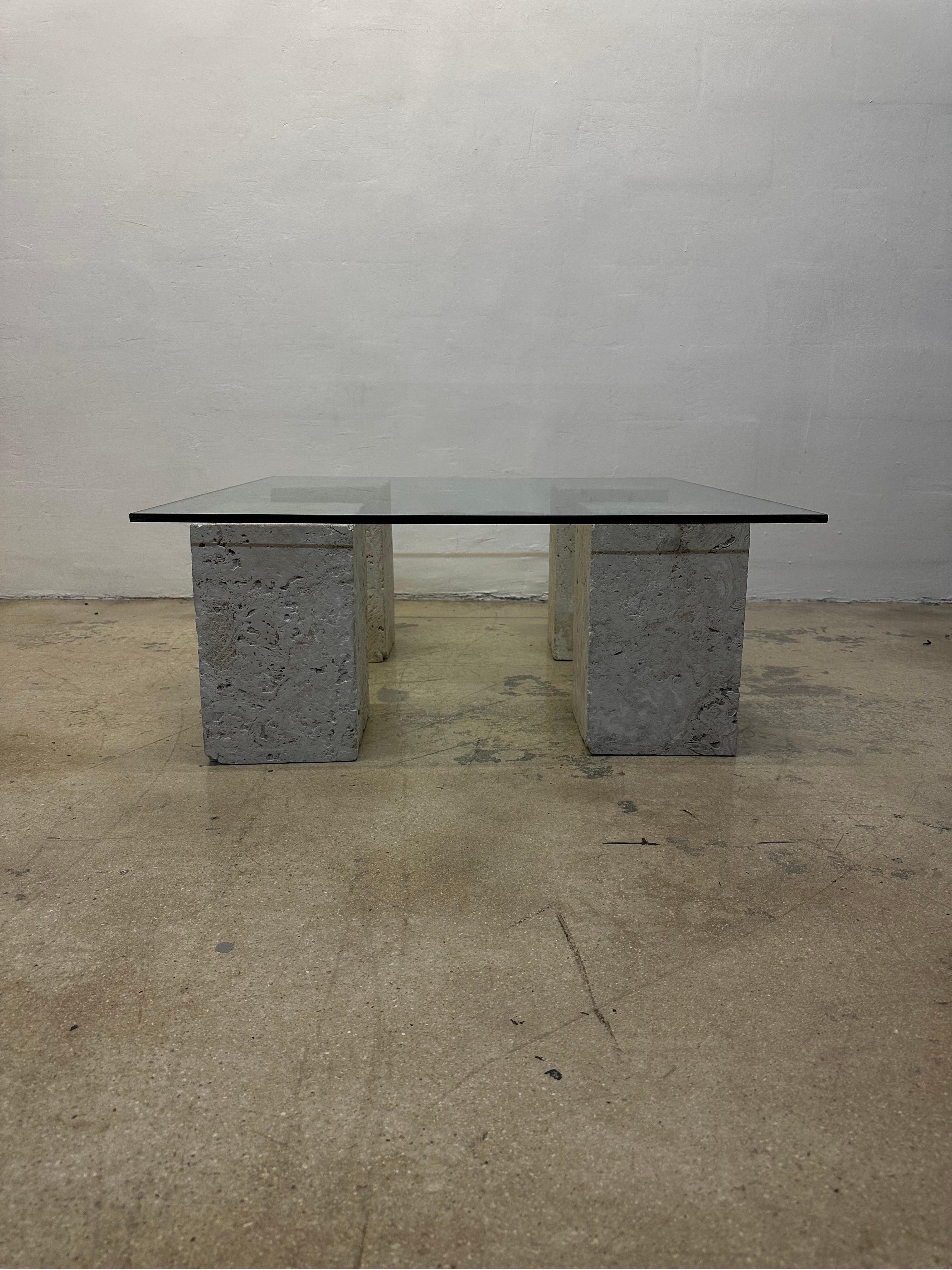glass coffee table with stone base