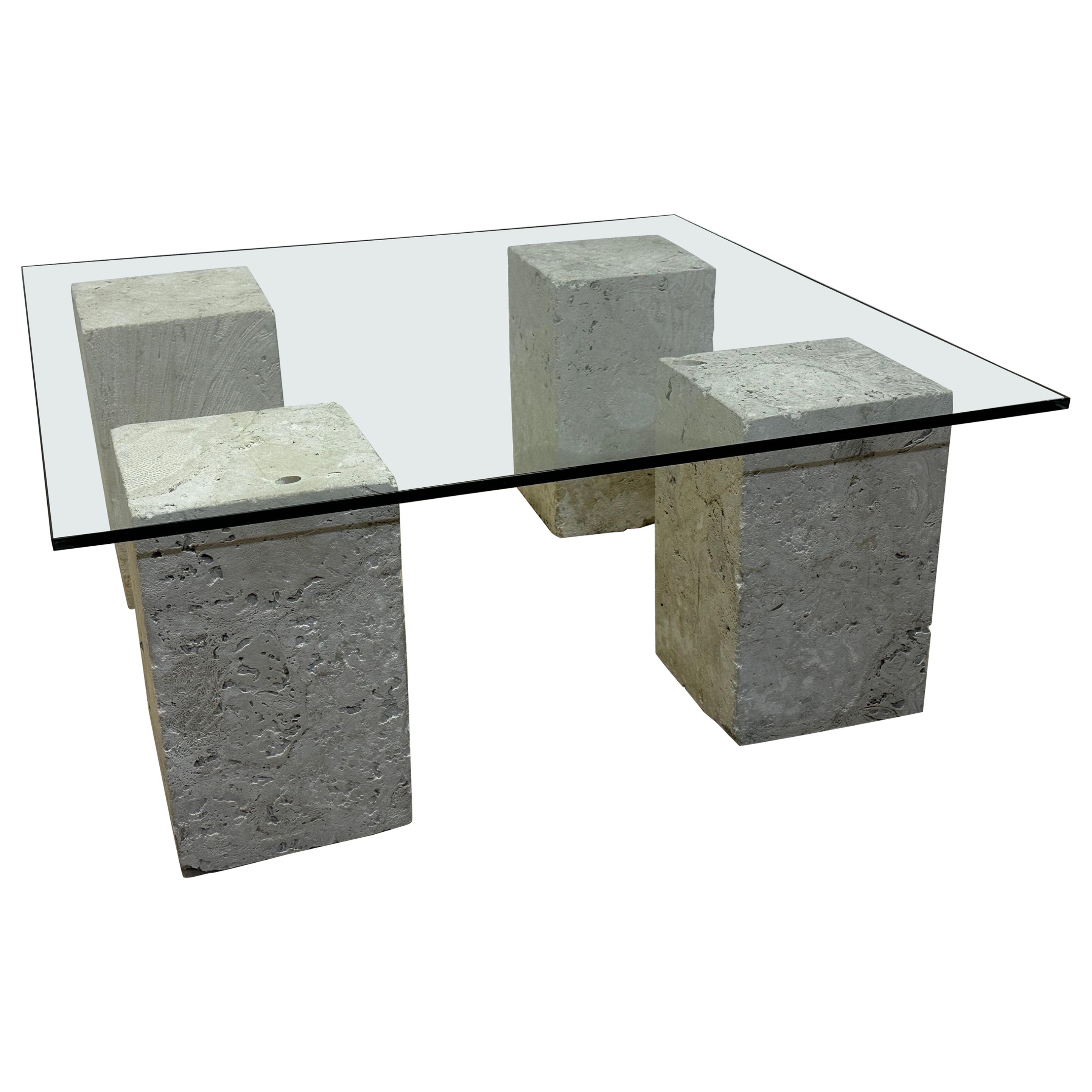 Mid-Century Coral Stone and Glass Top Coffee Table, 1970s