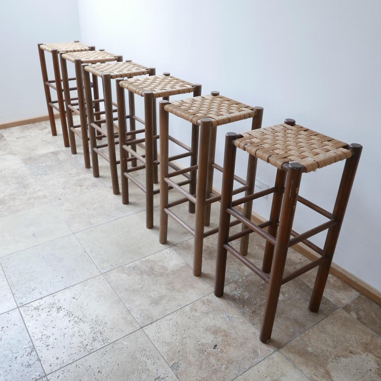 Midcentury Cord Bar Stools '6' In Good Condition In London, GB