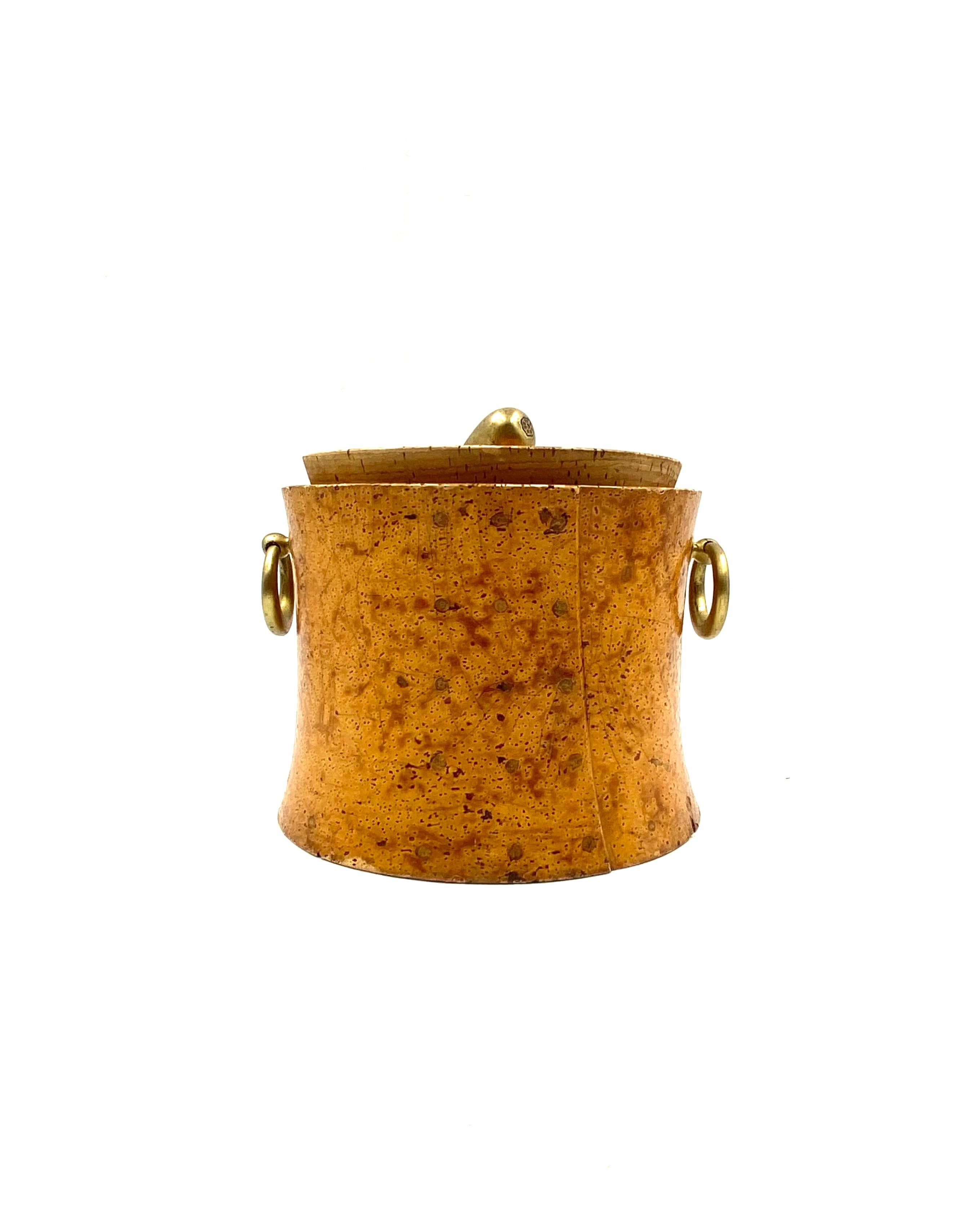 Mid-20th Century Mid-century cork and brass box, France 1940s For Sale
