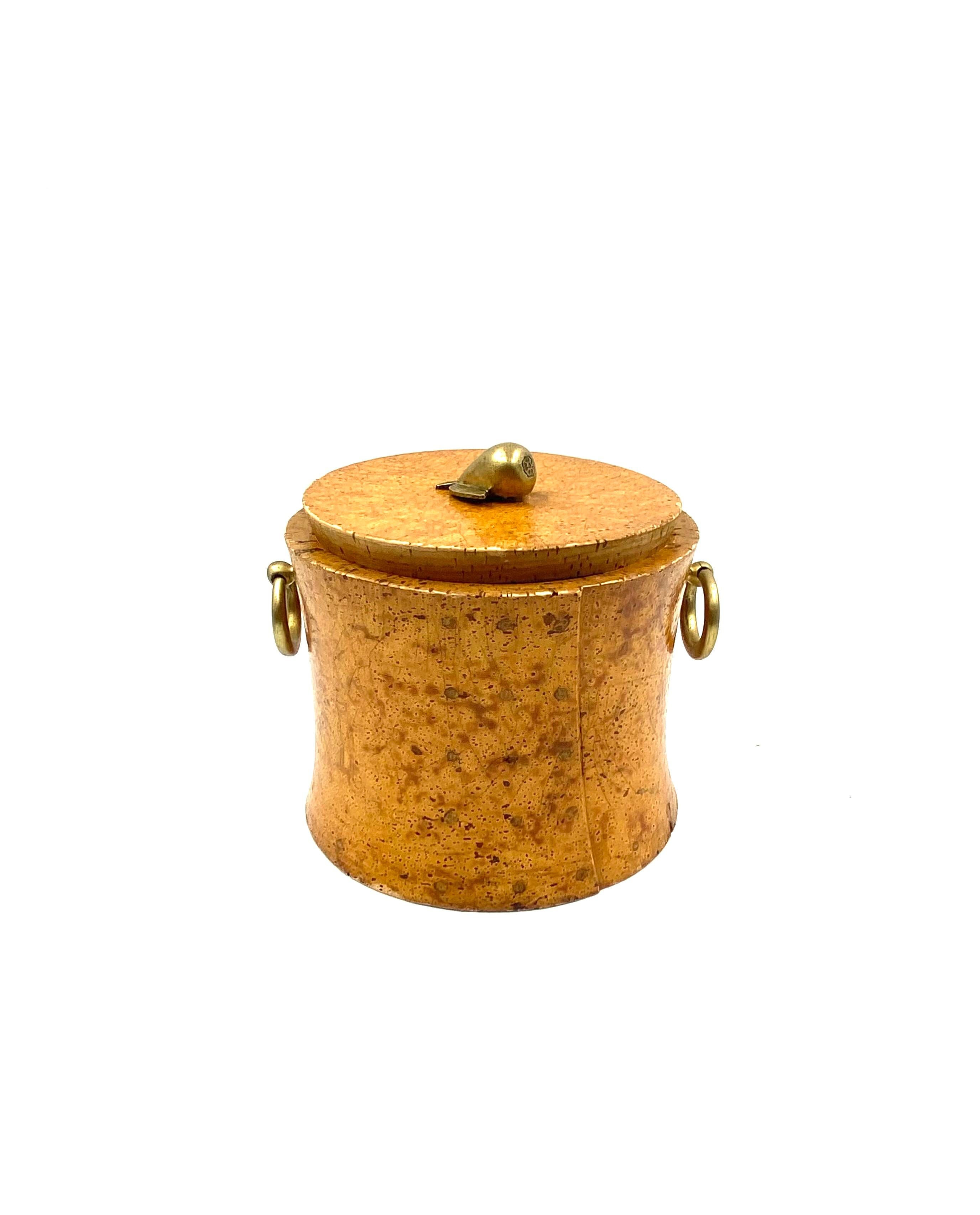 Brass Mid-century cork and brass box, France 1940s For Sale