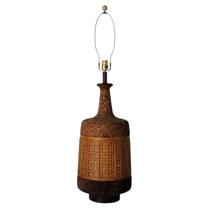 Mid-Century Cork and Ceramic Table Lamp For Sale